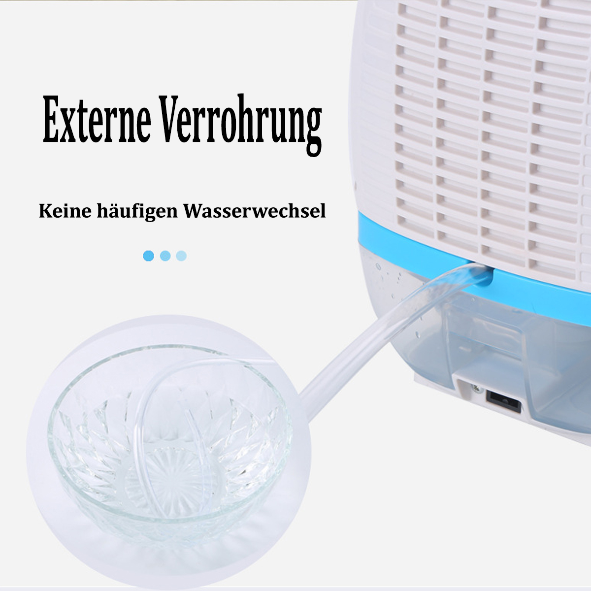 Zbliżenie nawilżacza z wylotem wody. Tłem jest szklana miska.