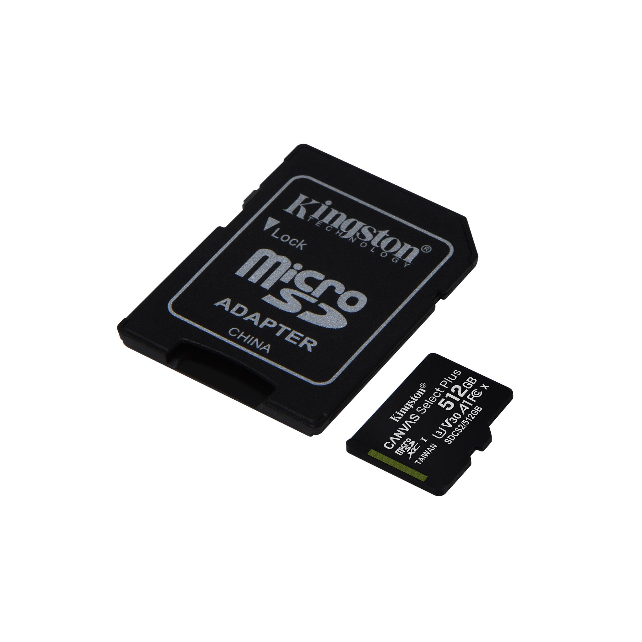 Kingston Micro-SD-Karte und Adapter. Die Karte ist klein, schwarz und hat weißen Text.