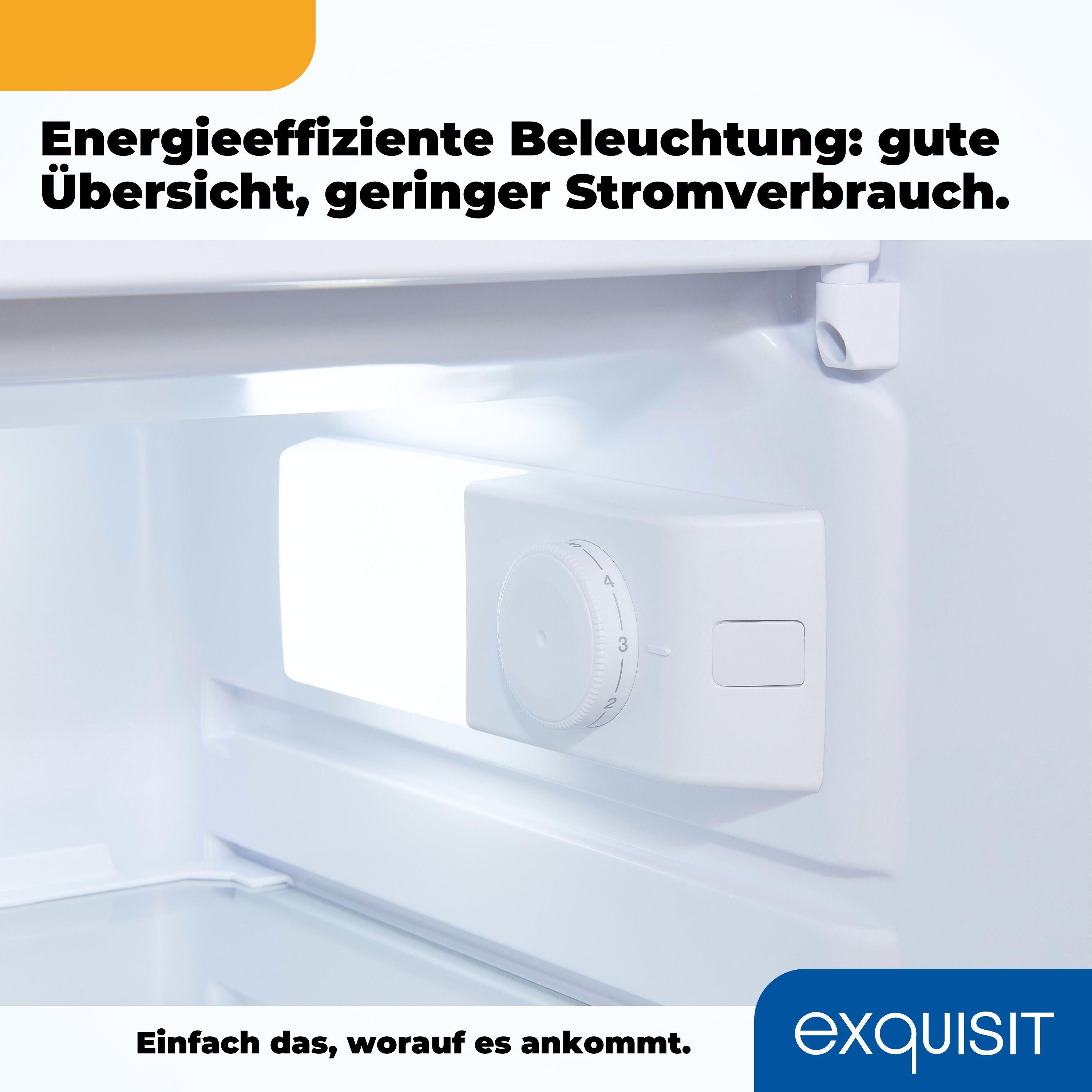 Im Kühlschrank ein weißes LED-Lichtpaneel und ein Temperaturregler.