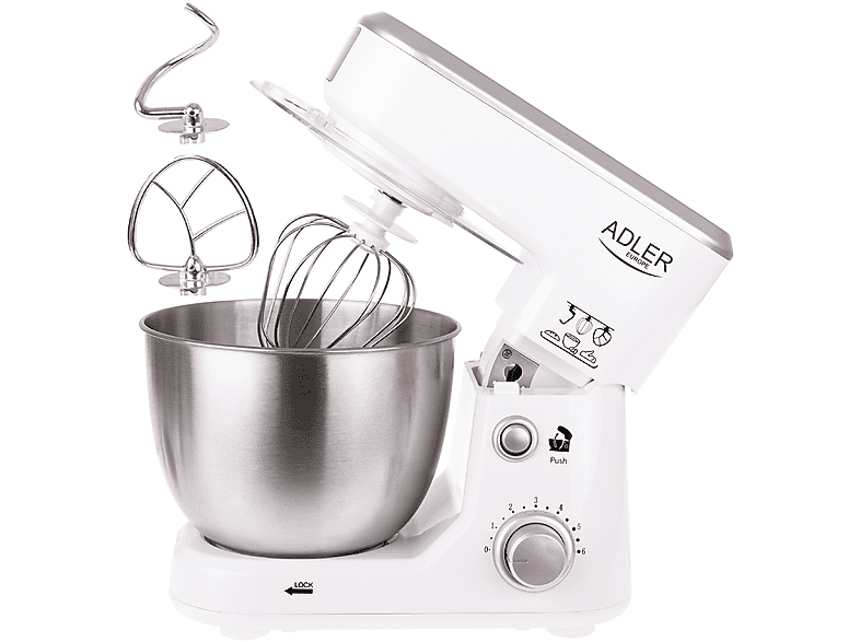 Robot Culinaire Planétaire Adler AD4216 1000W - 6 Vitesses, Bol 4L, Inox, Neuf