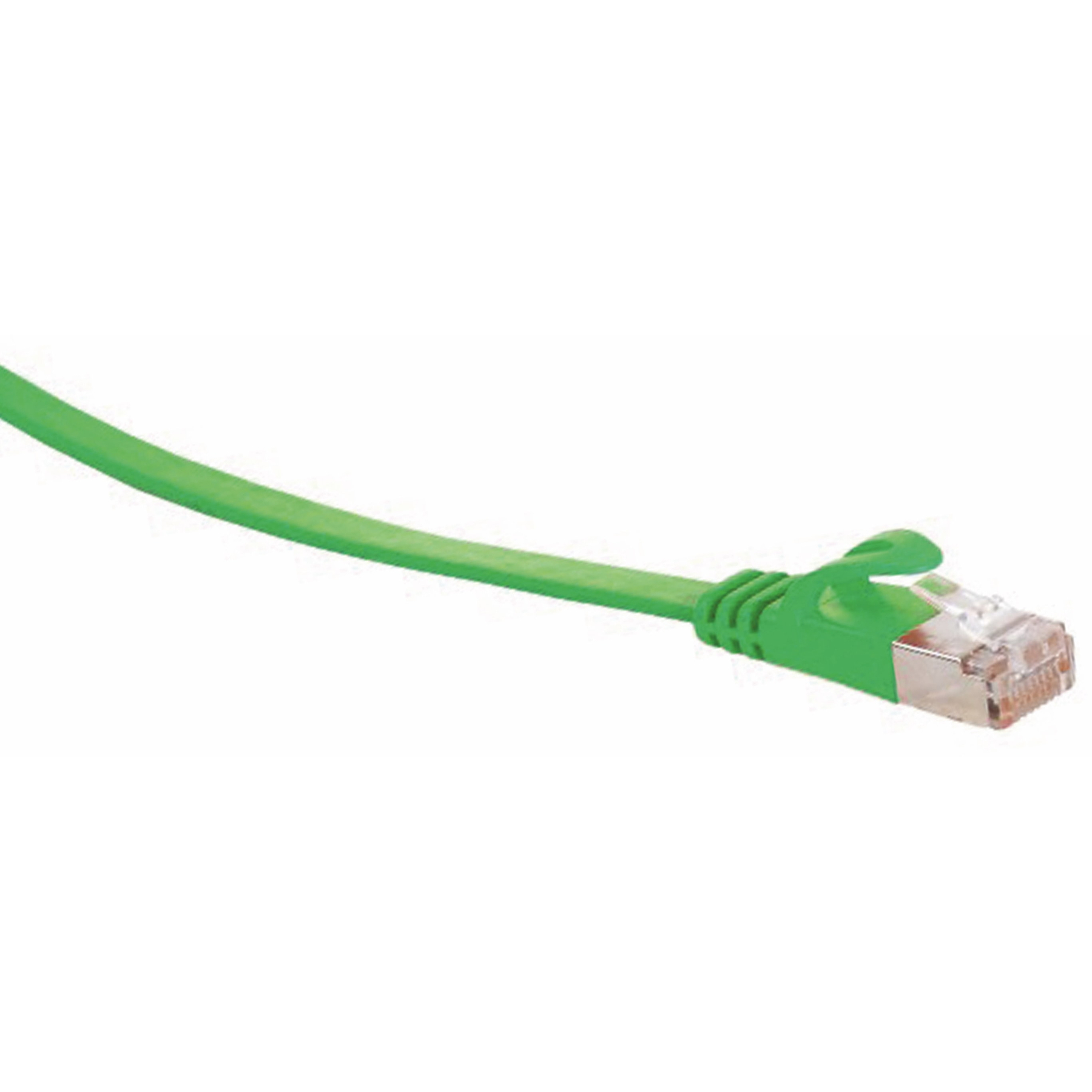 Grünes Ethernet-Kabel mit einem transparenten Stecker.