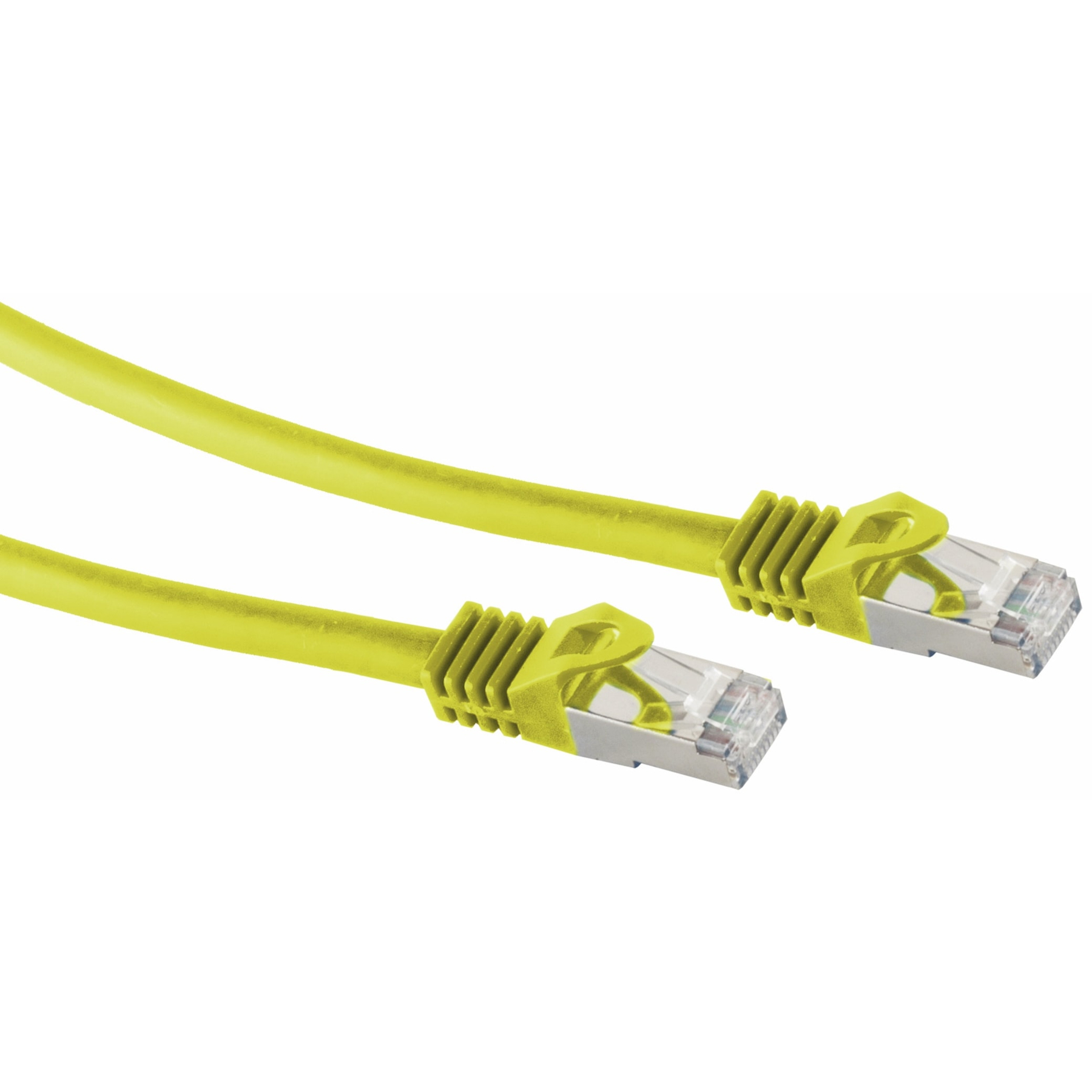 Dwa żółte kable sieciowe ze złączami RJ45.