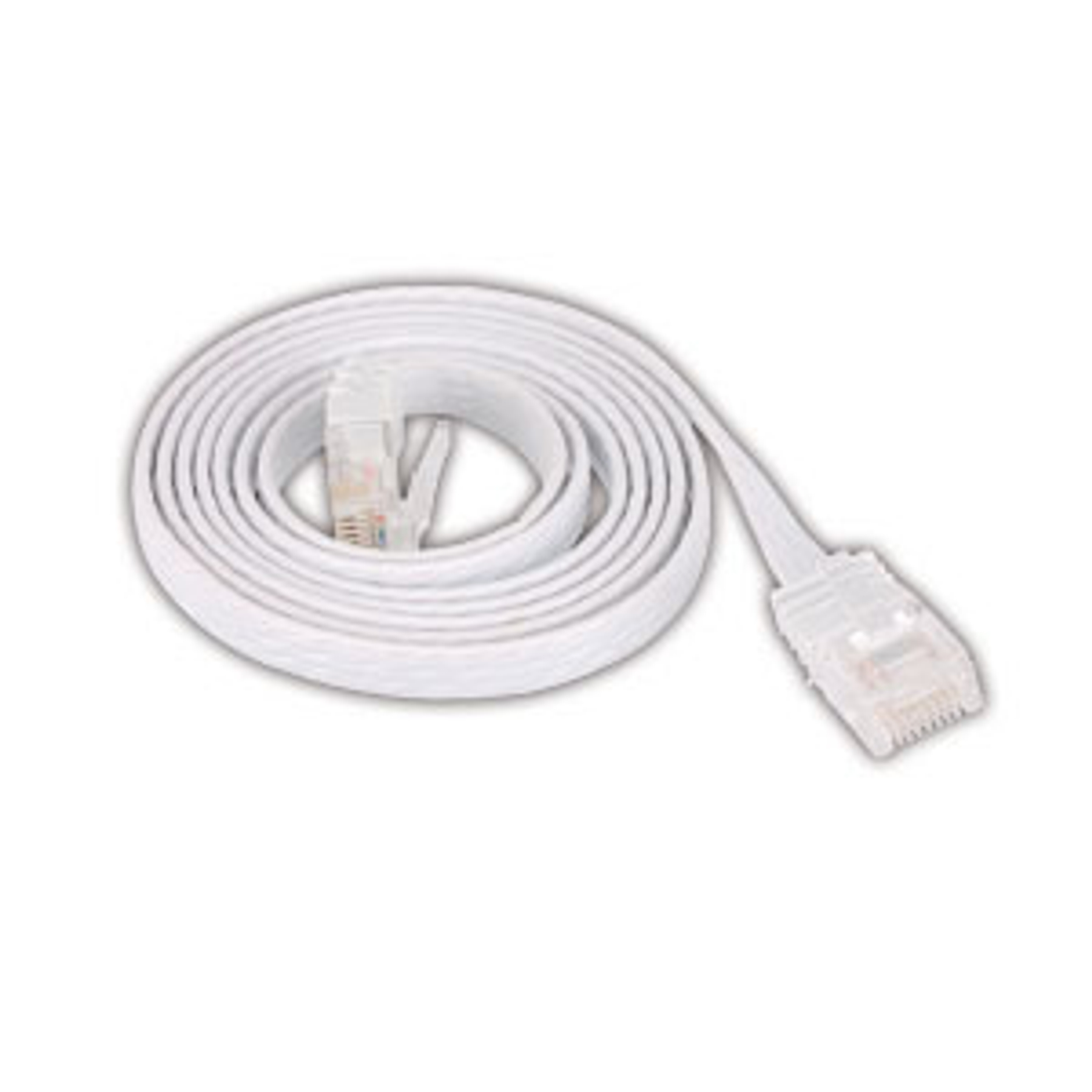 Ein weißes, aufgerolltes Netzwerkkabel mit RJ45-Anschlüssen.