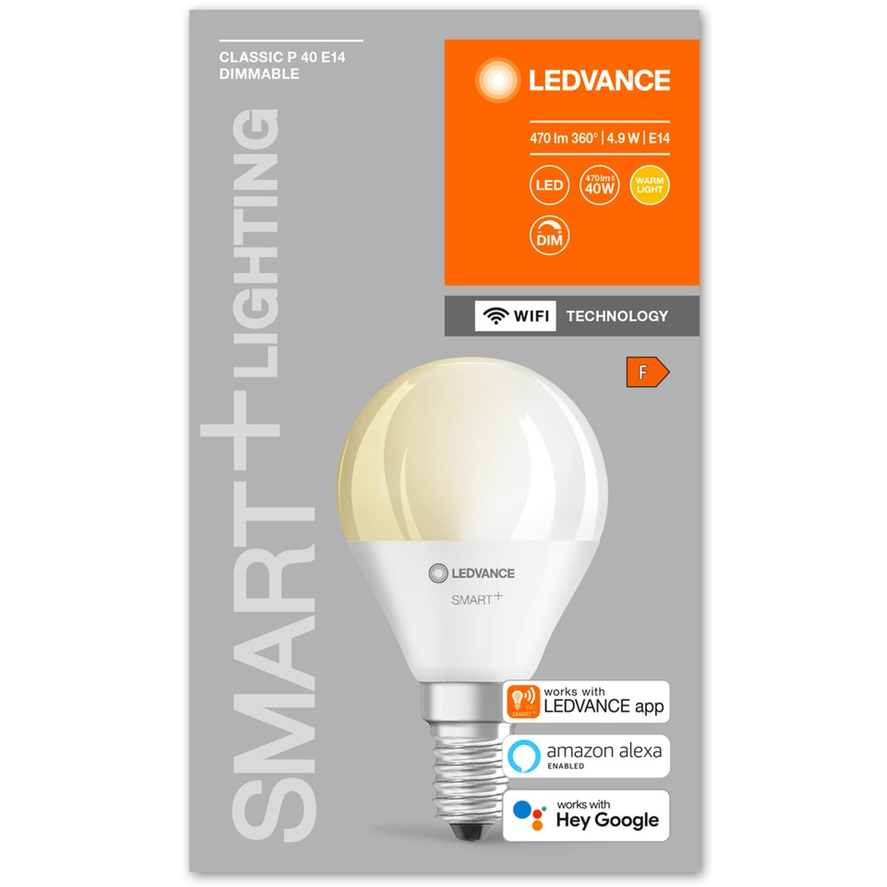 Żarówka LEDVANCE smart LED w pudełku. Pudełko zawiera obraz żarówki i informacje o produkcie.