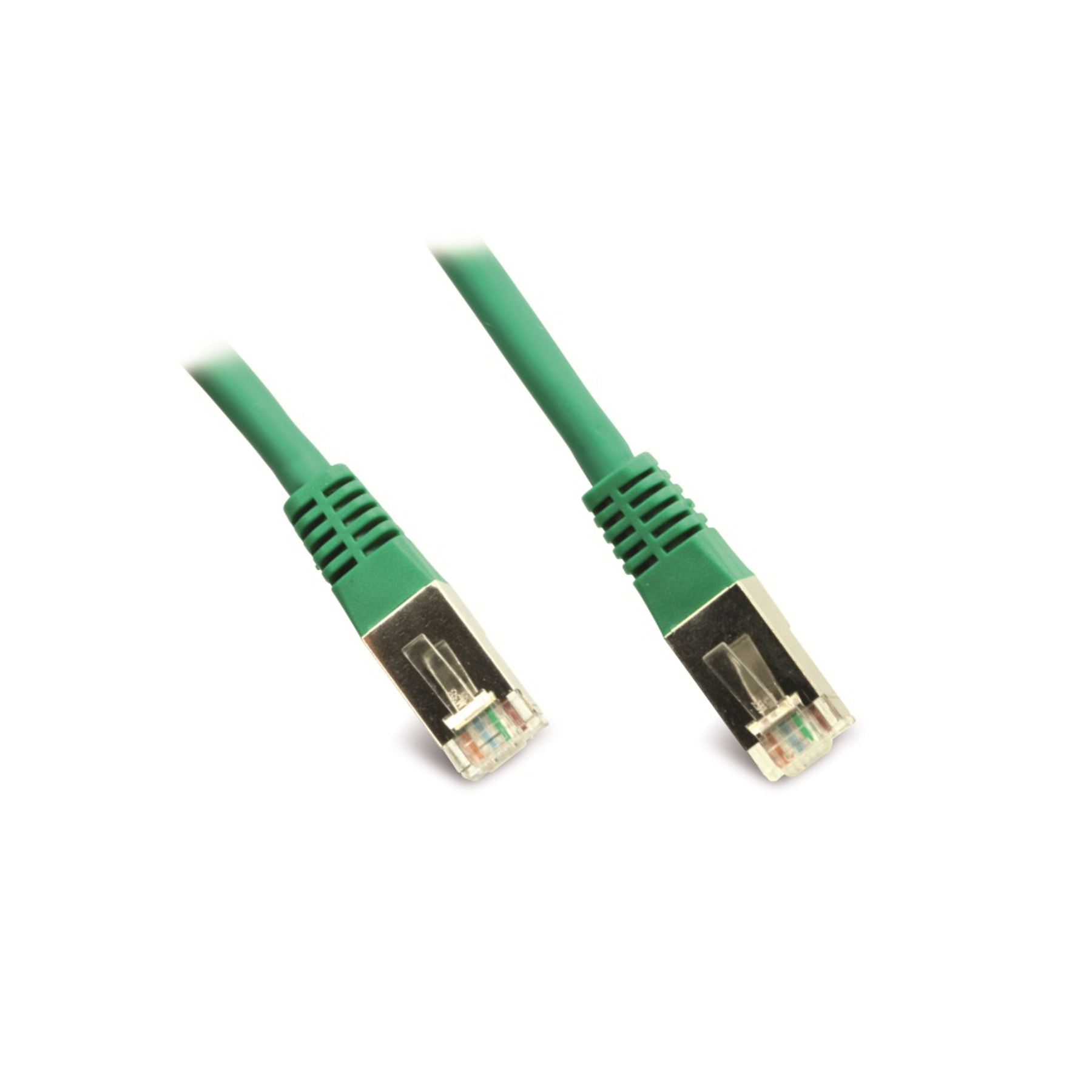 Due cavi Ethernet verdi con connettori su sfondo bianco.