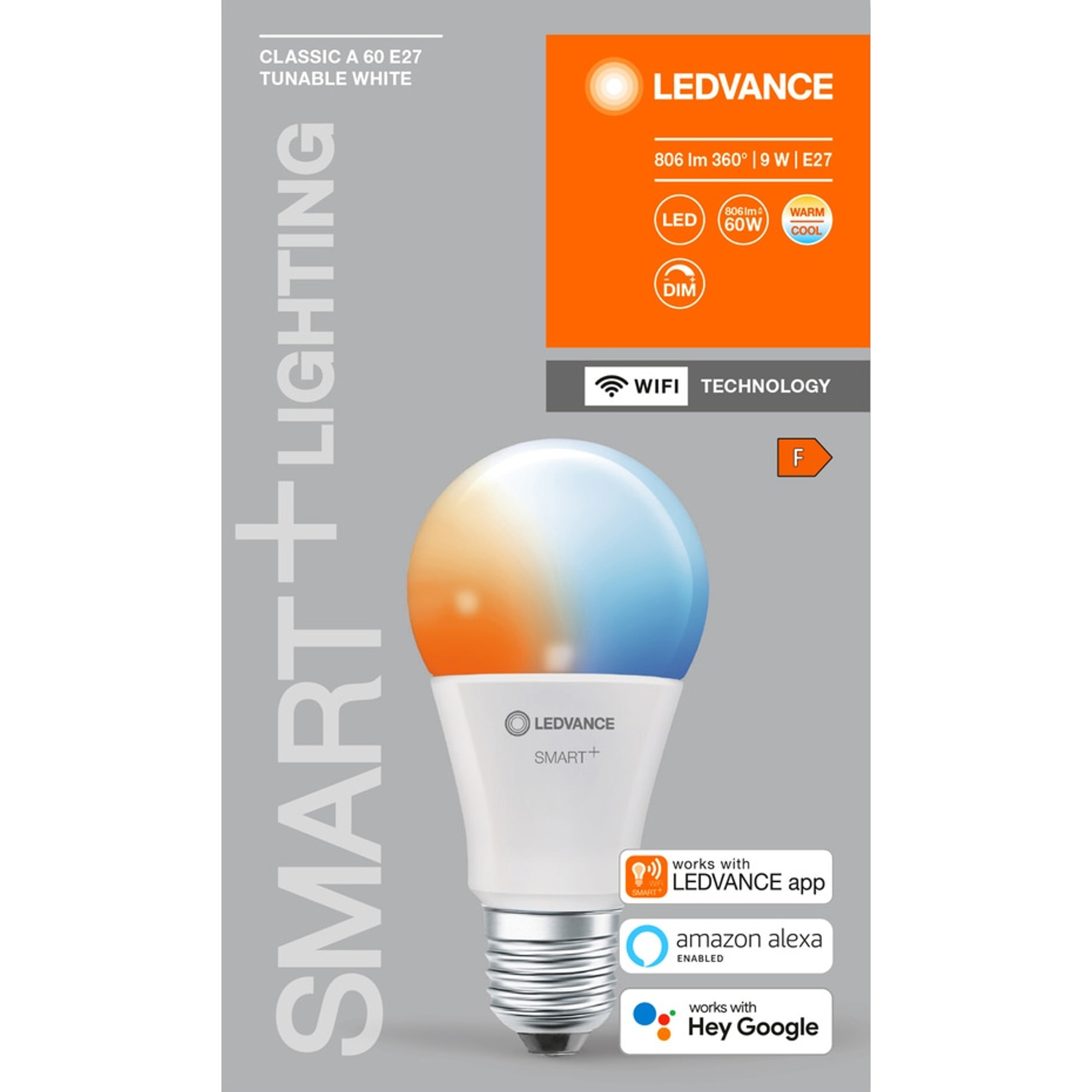 Inteligentna żarówka LED ze zmieniającym kolor wierzchem, widoczne szczegóły produktu.