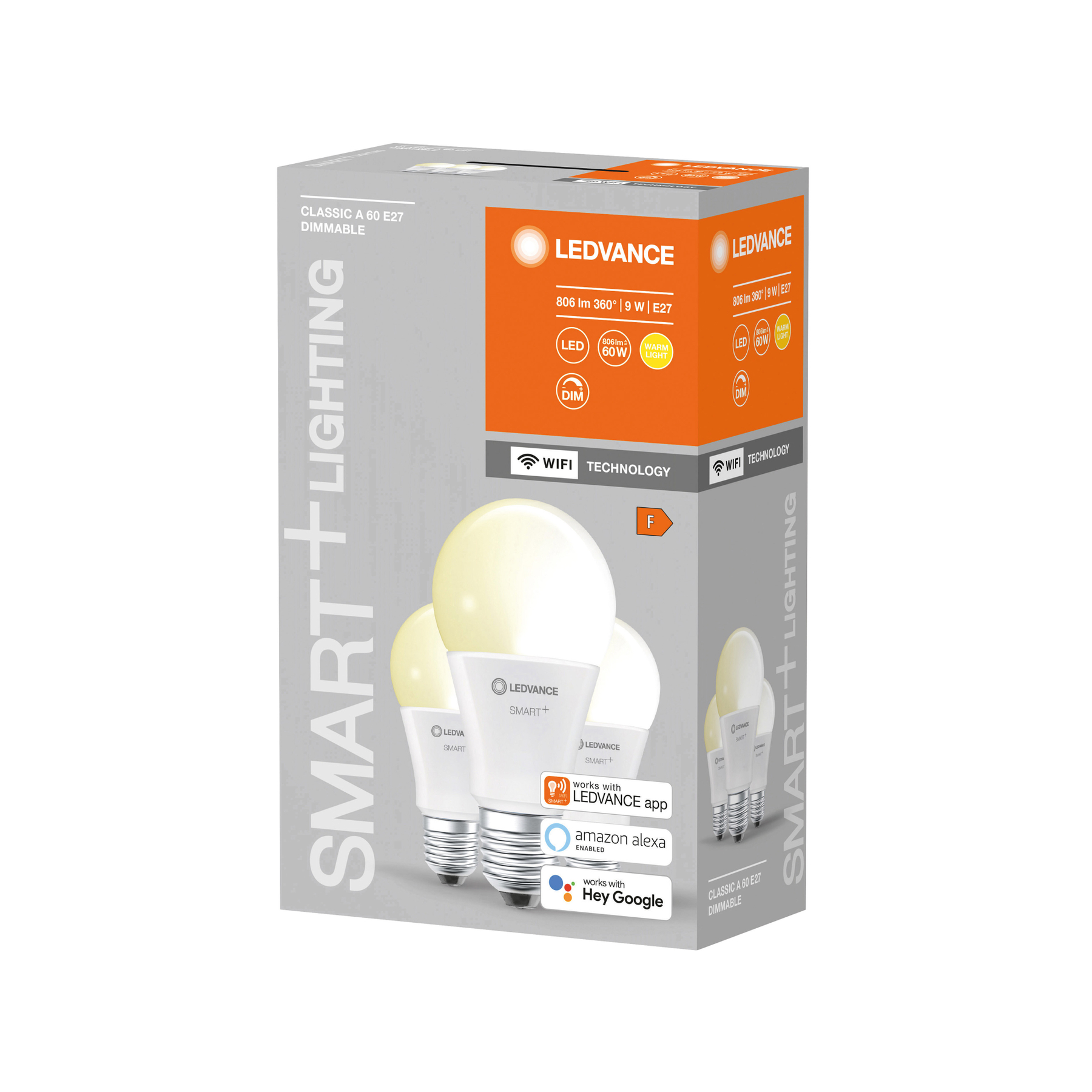 Pudełko żarówek LEDVANCE Smart+, białe tło.