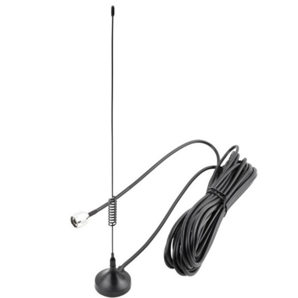 Schwarze Antenne mit Kabel, verbunden mit einer Basis.