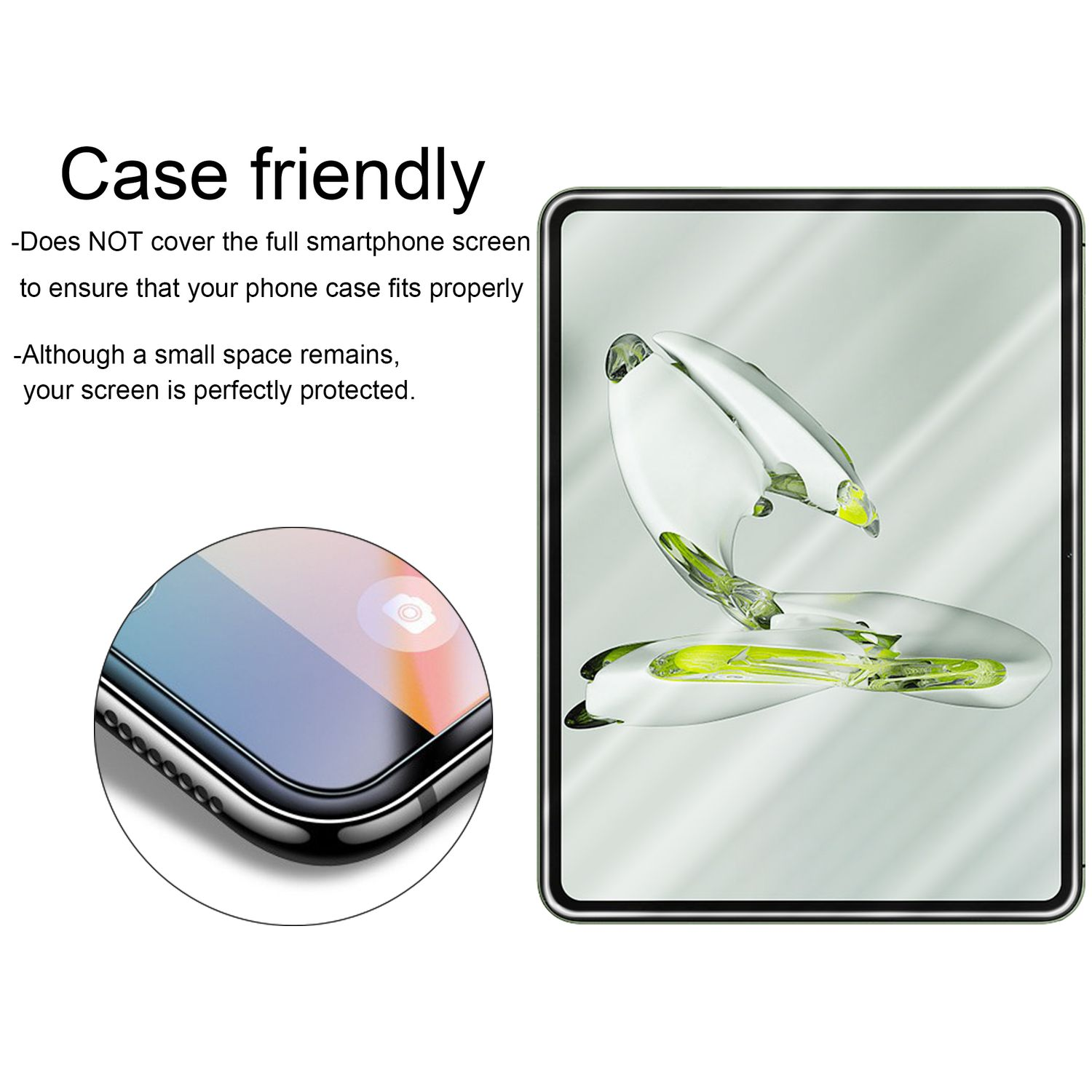 Displayschutzfolie mit scharfem Telefonrand und klarem Glasdesign.
