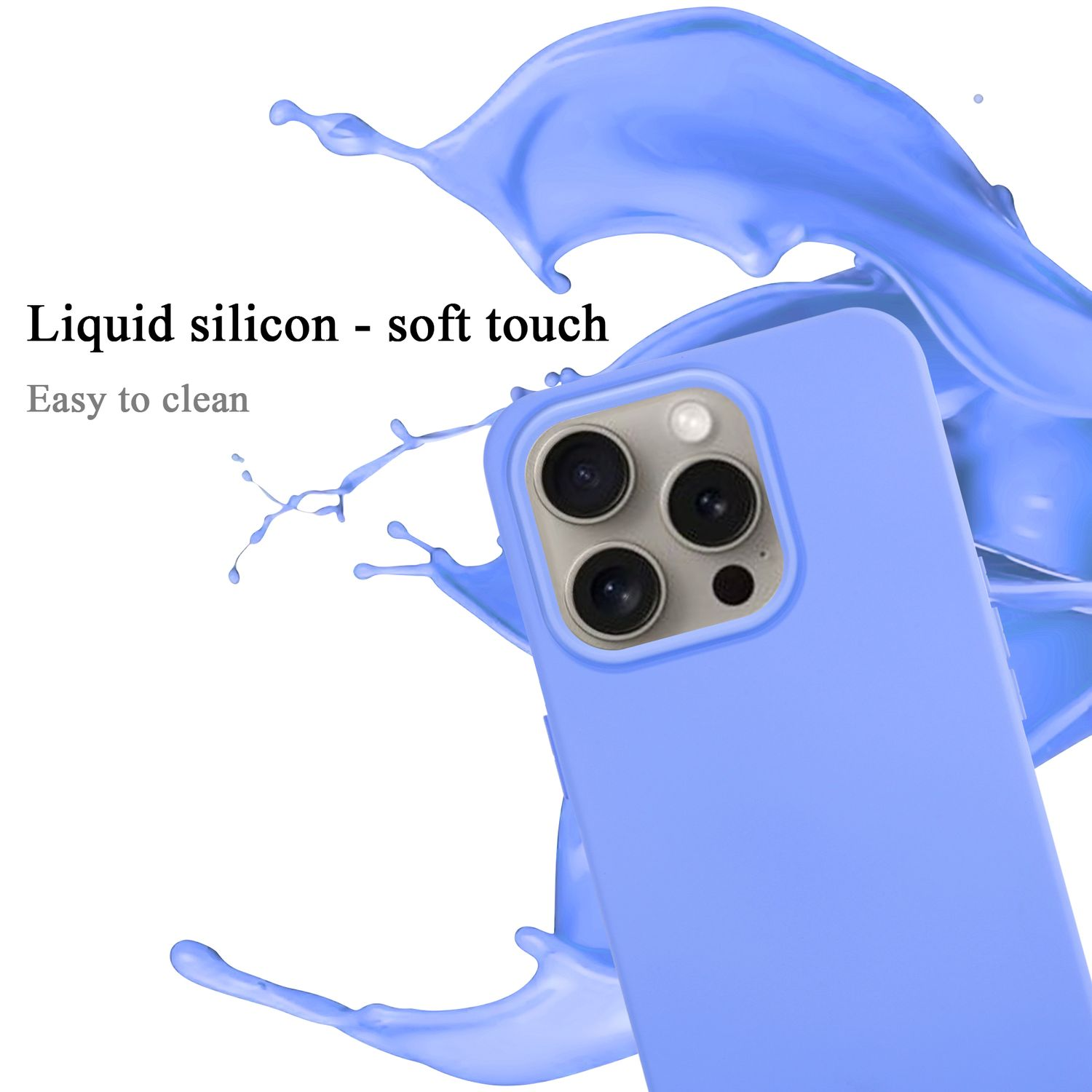 Blaue Handyhülle mit Flüssigkeitsspritzereffekt.