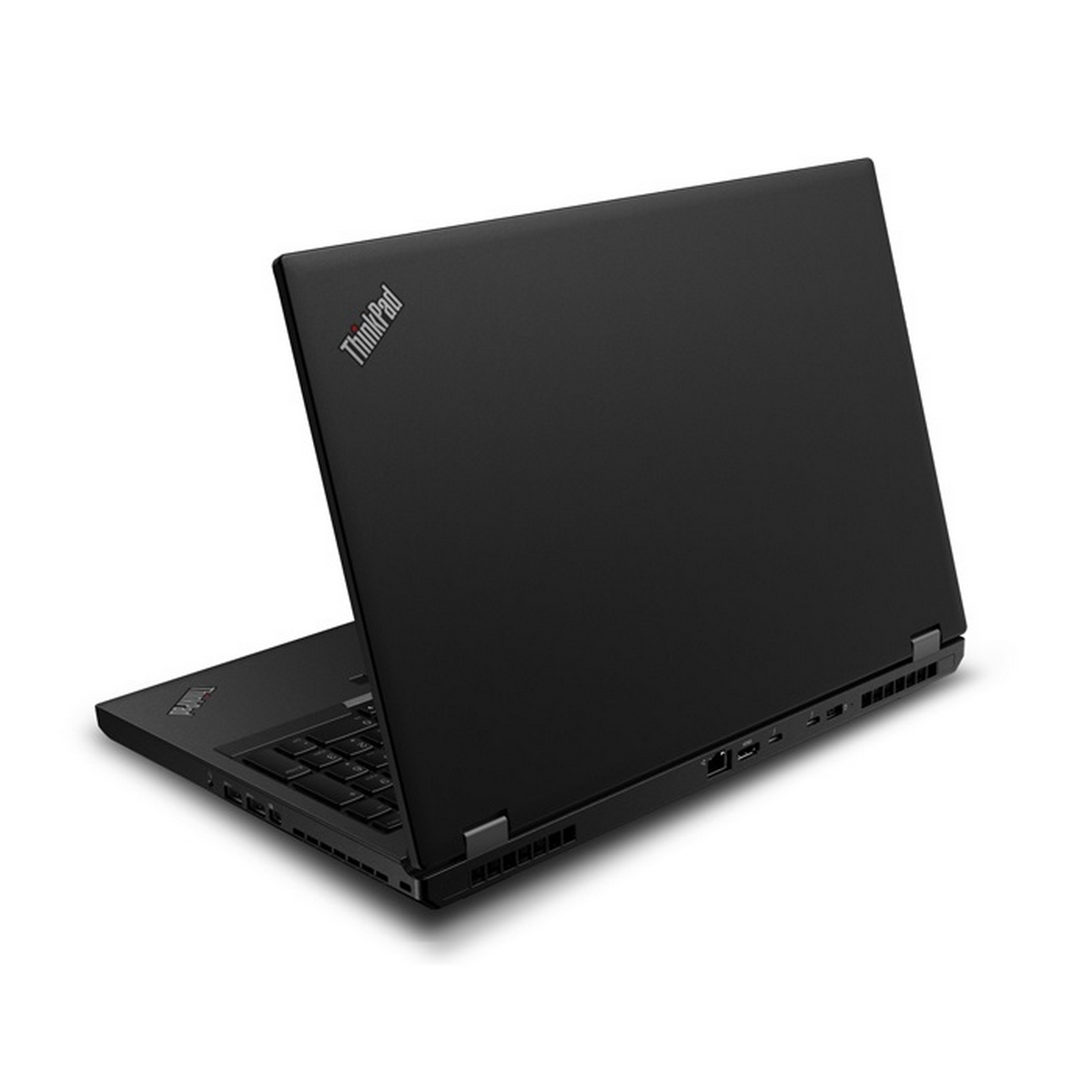 Laptop ThinkPad nero, chiuso su sfondo bianco.