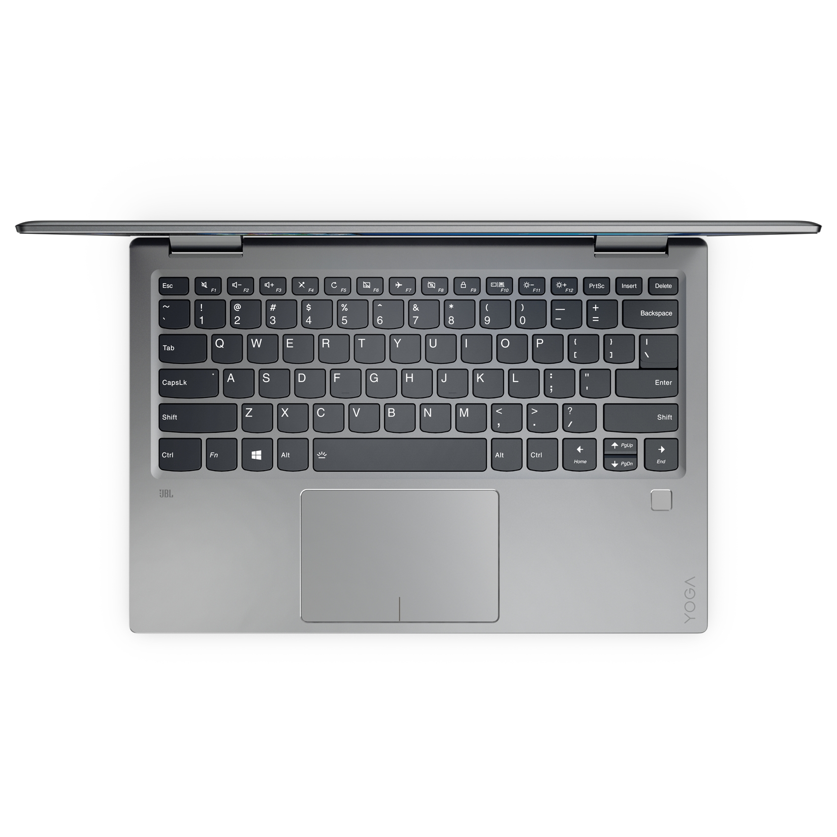Un laptop Lenovo, aperto e visto frontalmente. Lo schermo mostra un desktop di Windows.