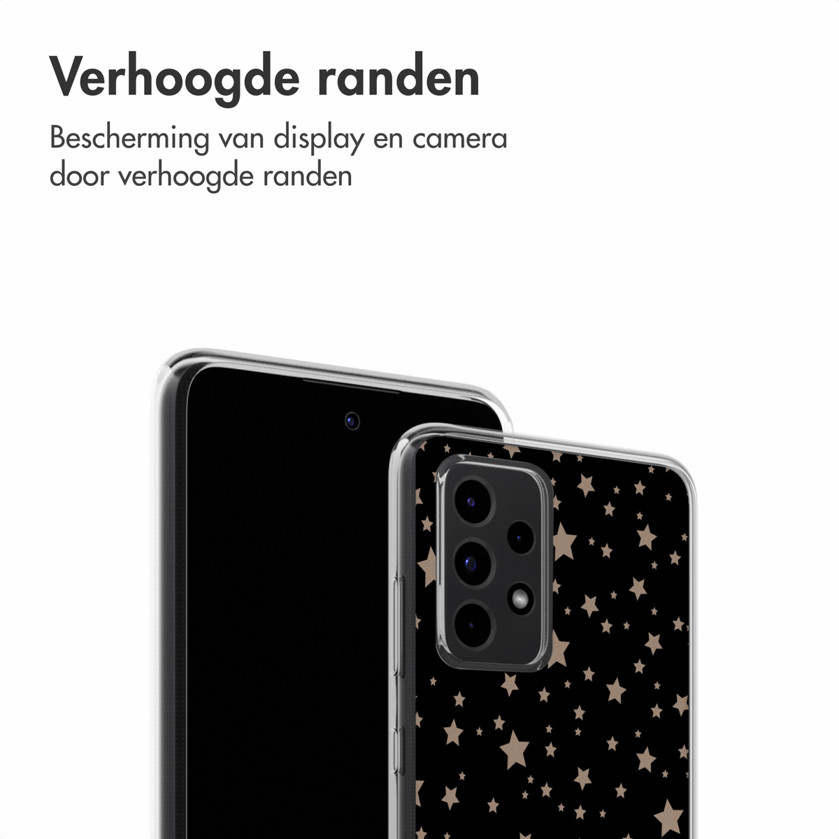 Un telefono in una custodia con stelle sul retro.