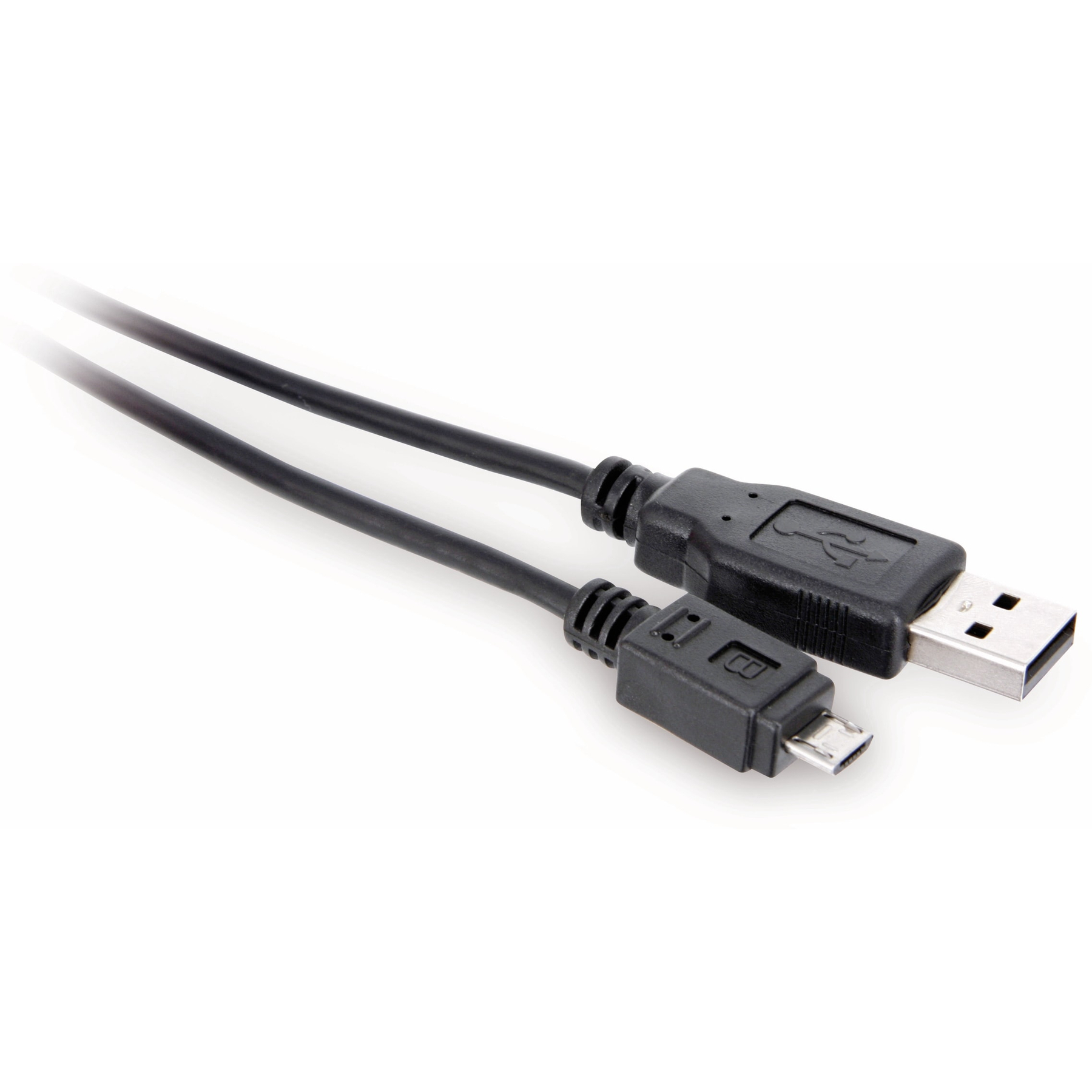 Czarny kabel USB z wtyczką USB-A i micro USB na białym tle.