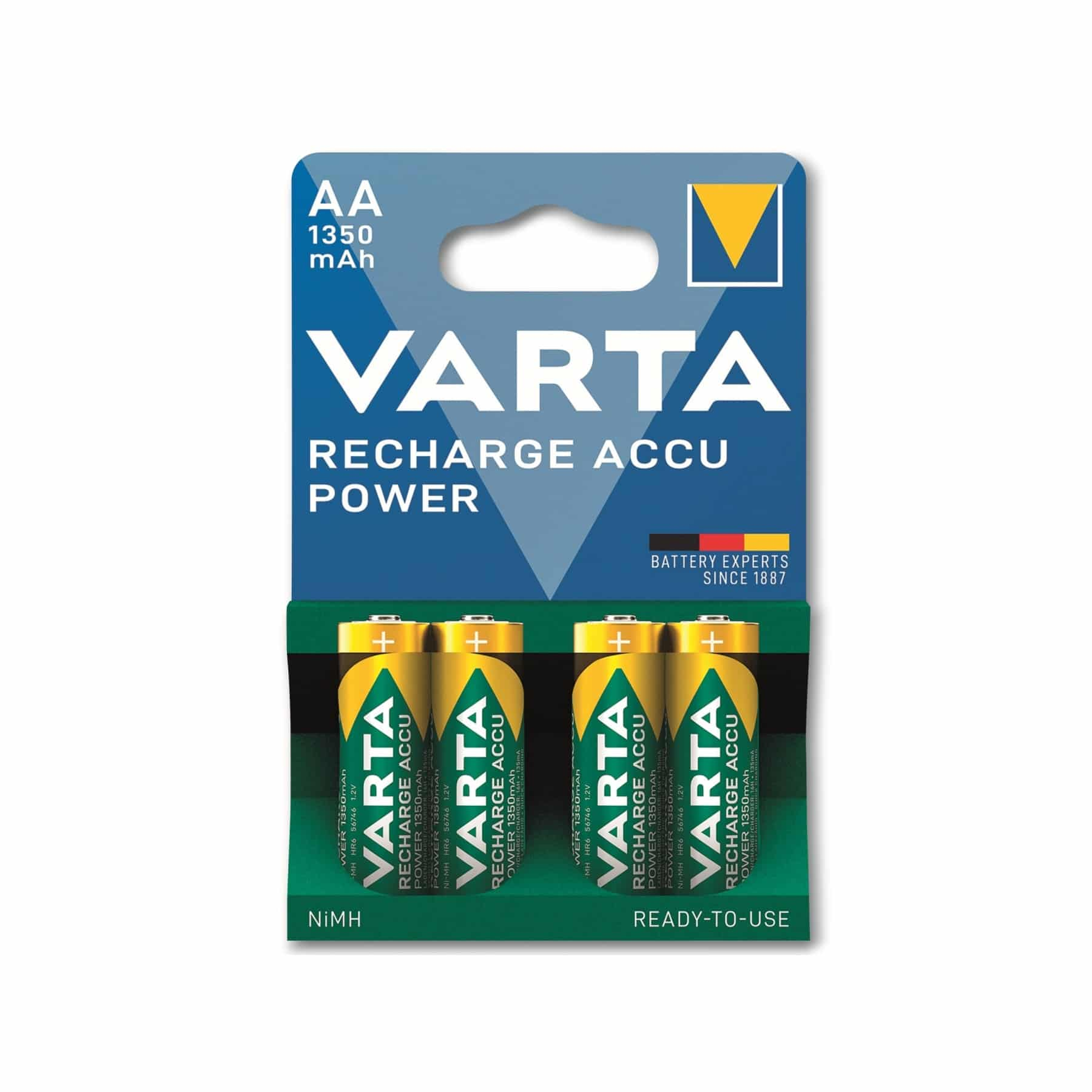 Akumulatory AA Varta w opakowaniu. Opakowanie pokazuje akumulator i jego szczegóły.