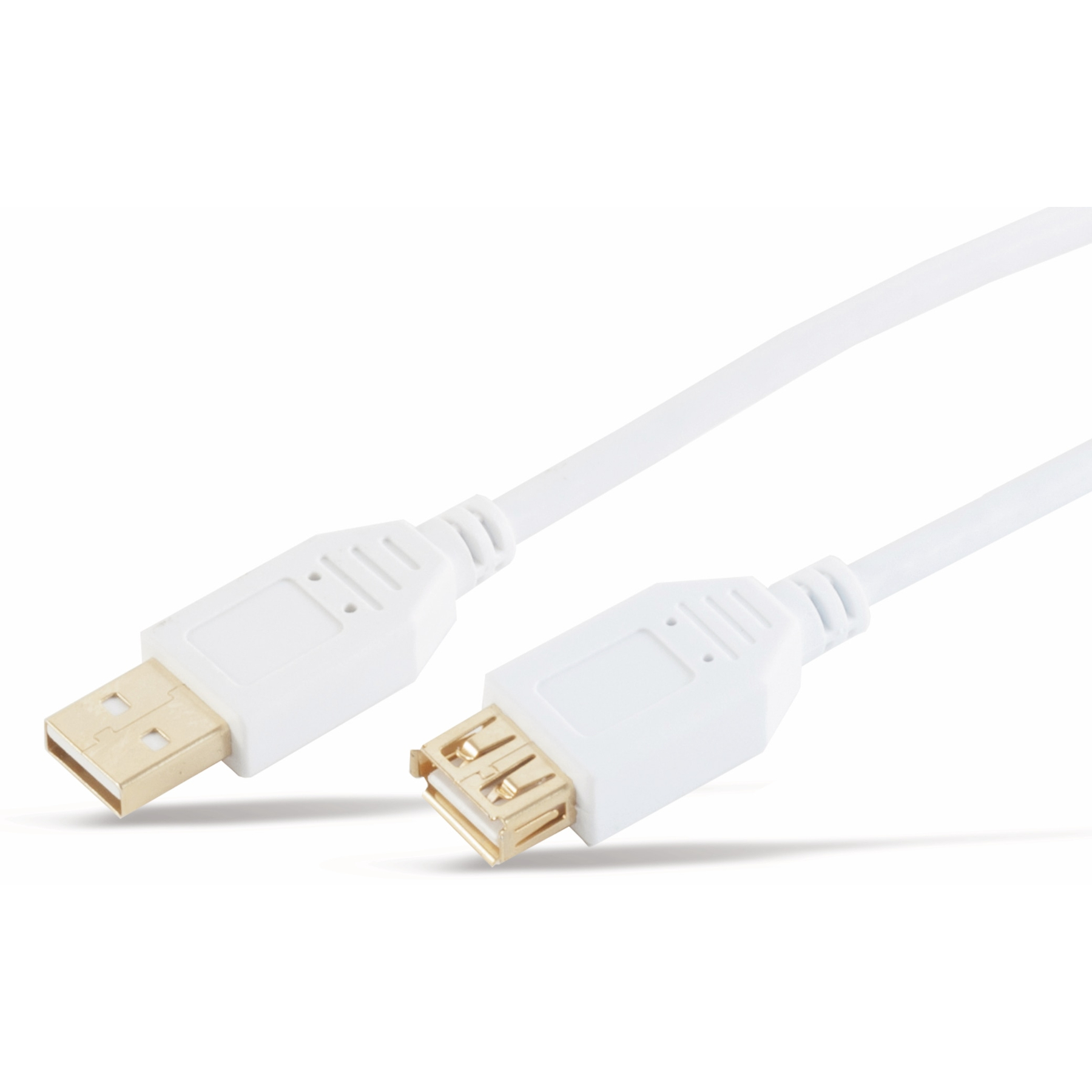 Weißes USB-Kabel mit zwei Steckern. Ein USB A- und ein USB B-Stecker.