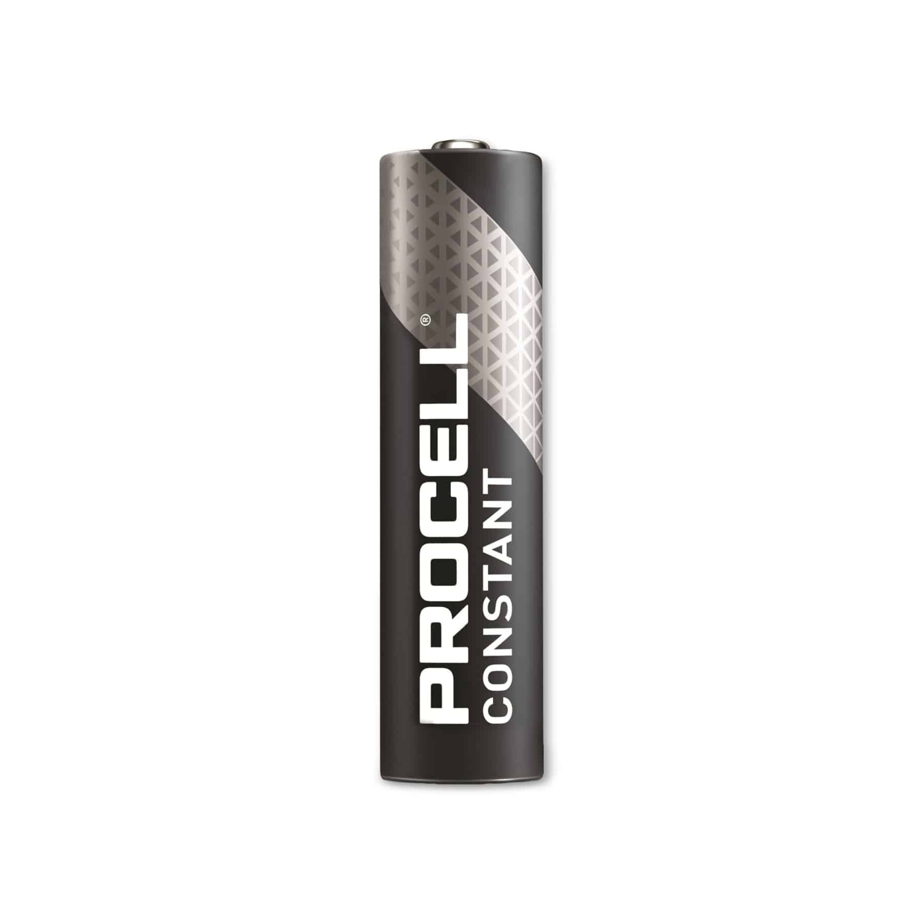 Schwarze und silberne Procell Constant AA-Batterie, isoliert auf weißem Hintergrund.