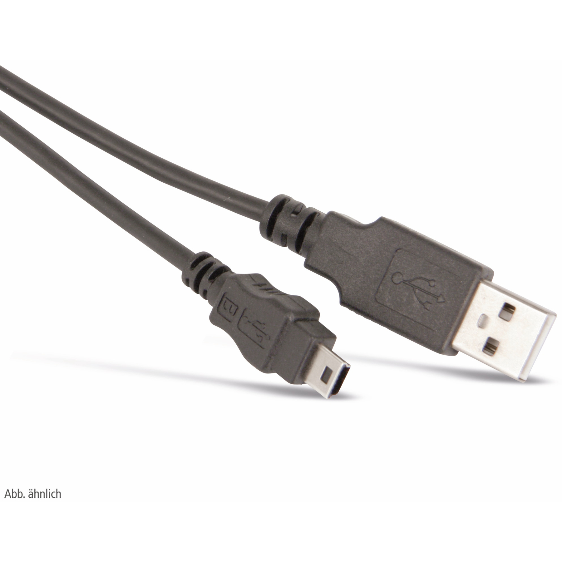 Schwarzes USB-Kabel mit USB-A- und Micro-USB-Steckern.
