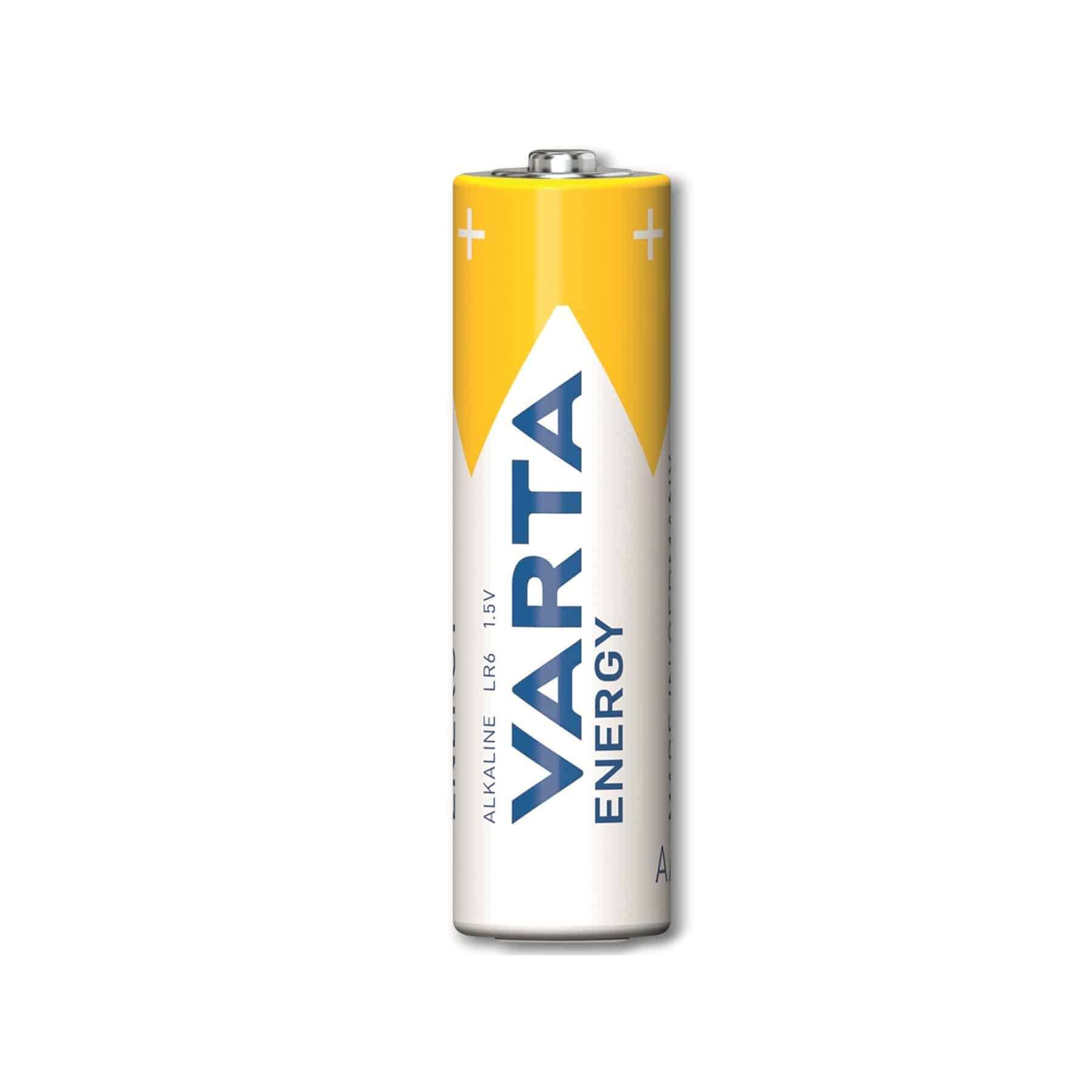 Bateria Varta Energy AA, żółto-biała, z widocznymi znakami plus.