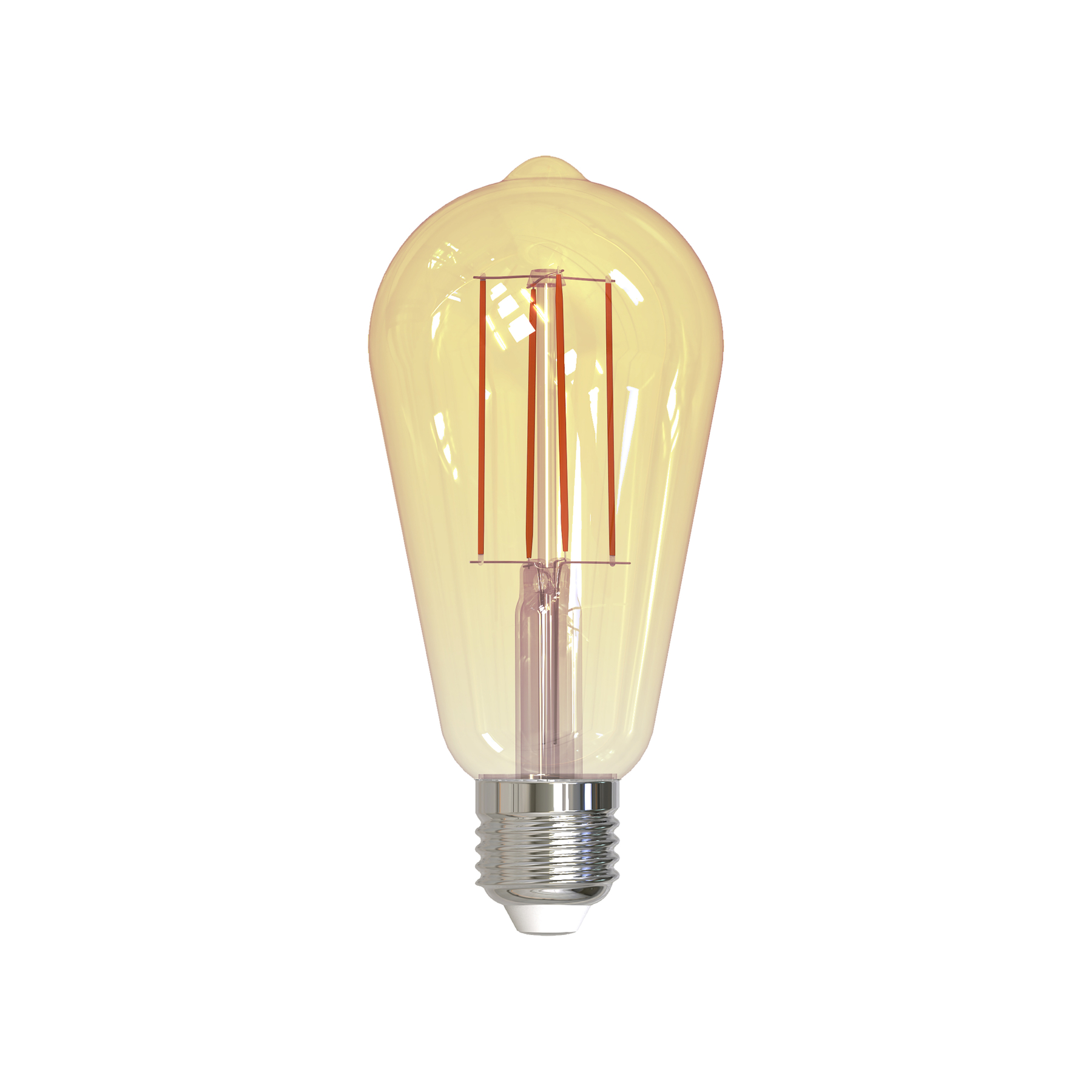 Lampadina in stile vintage con filamento, vetro giallo, base cromata.