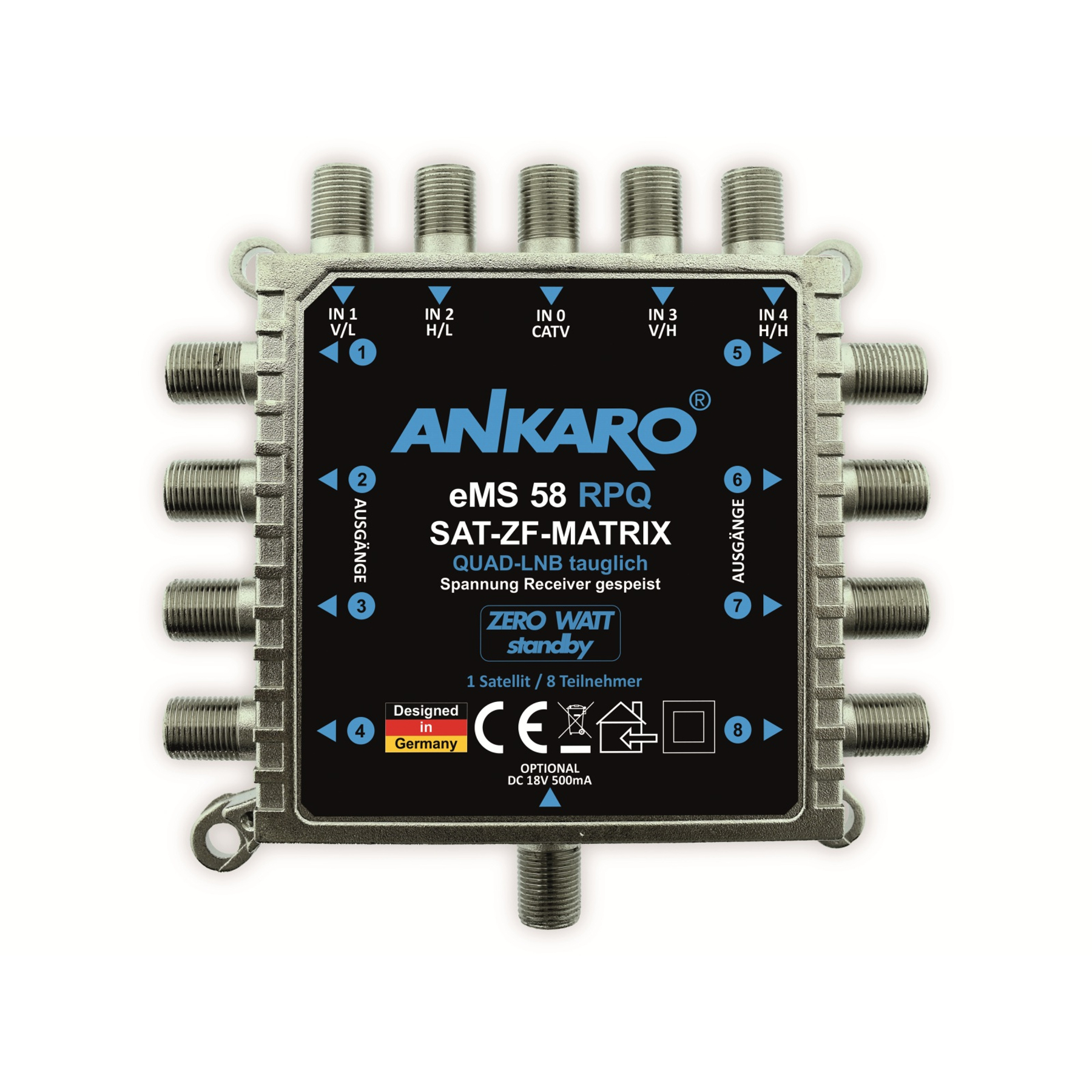 Ankaro eMS 58 RPQ SAT-ZF-MATRIX Gerät mit mehreren Ein- und Ausgängen.