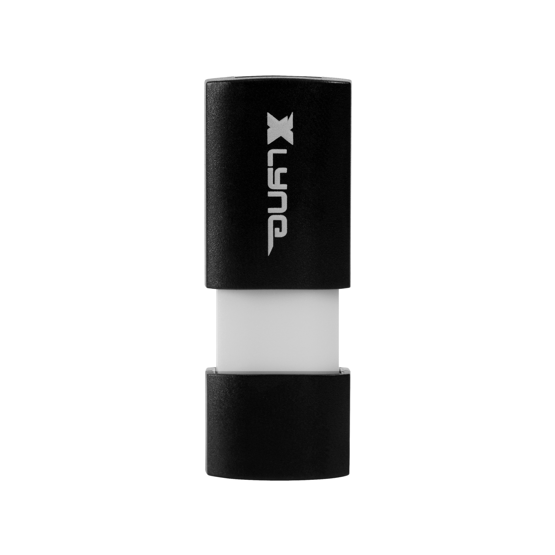 Chiavetta USB in bianco e nero. Centro bianco, estremità nere, con testo 'XLynx' bianco.