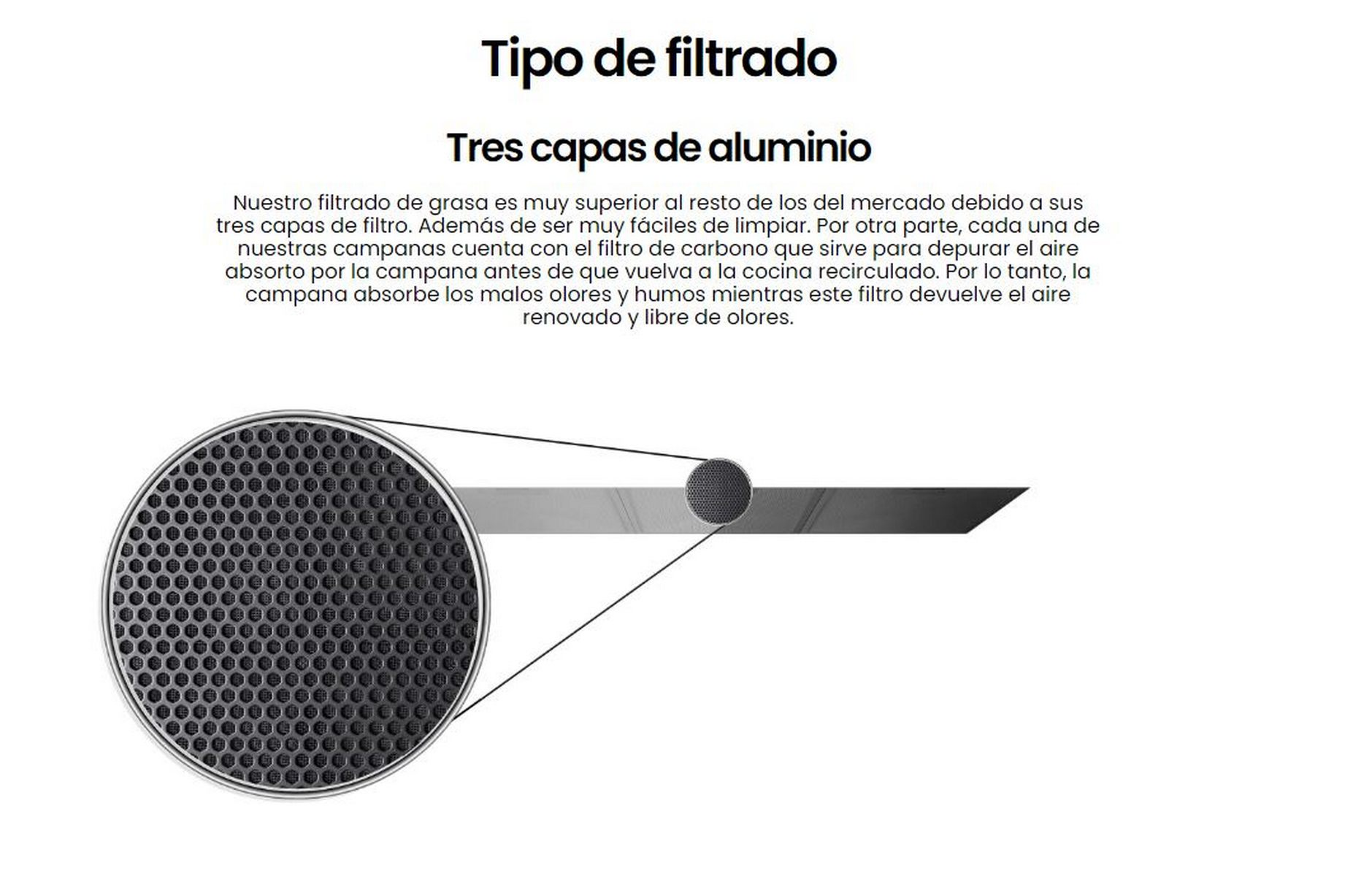 Filtro metálico circular con muchos agujeros pequeños, con texto arriba.