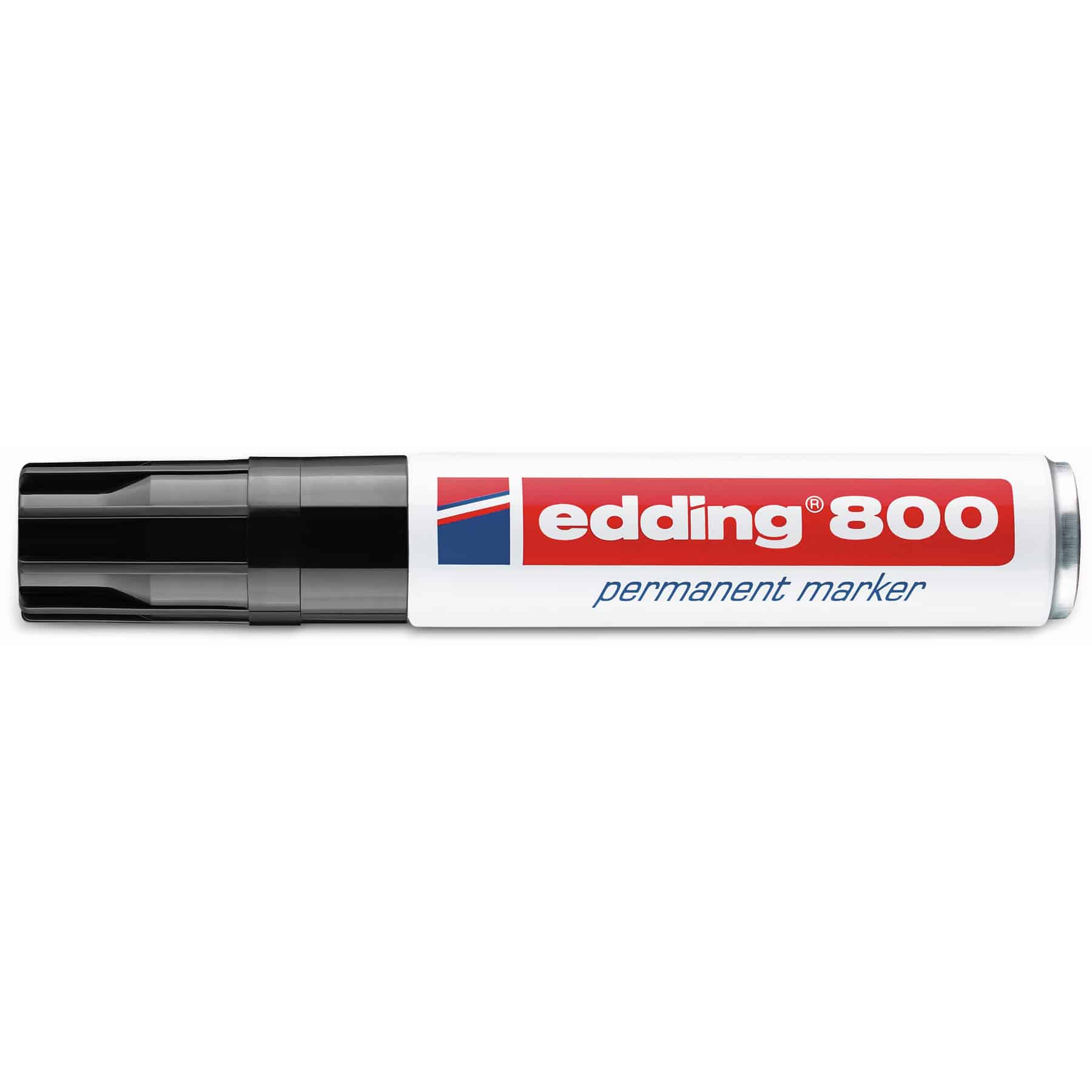 Weiß-schwarzer Permanentmarker. Marke 'edding'.