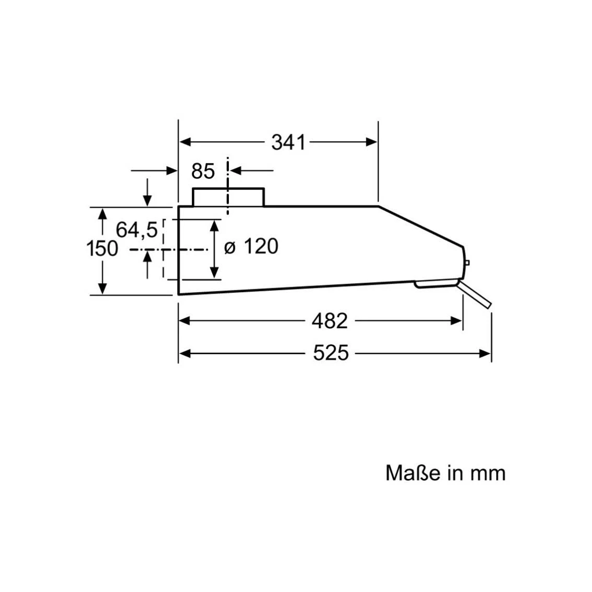 Rysunek techniczny z wymiarami w mm. Czarne linie na białym tle. Tekst po niemiecku.