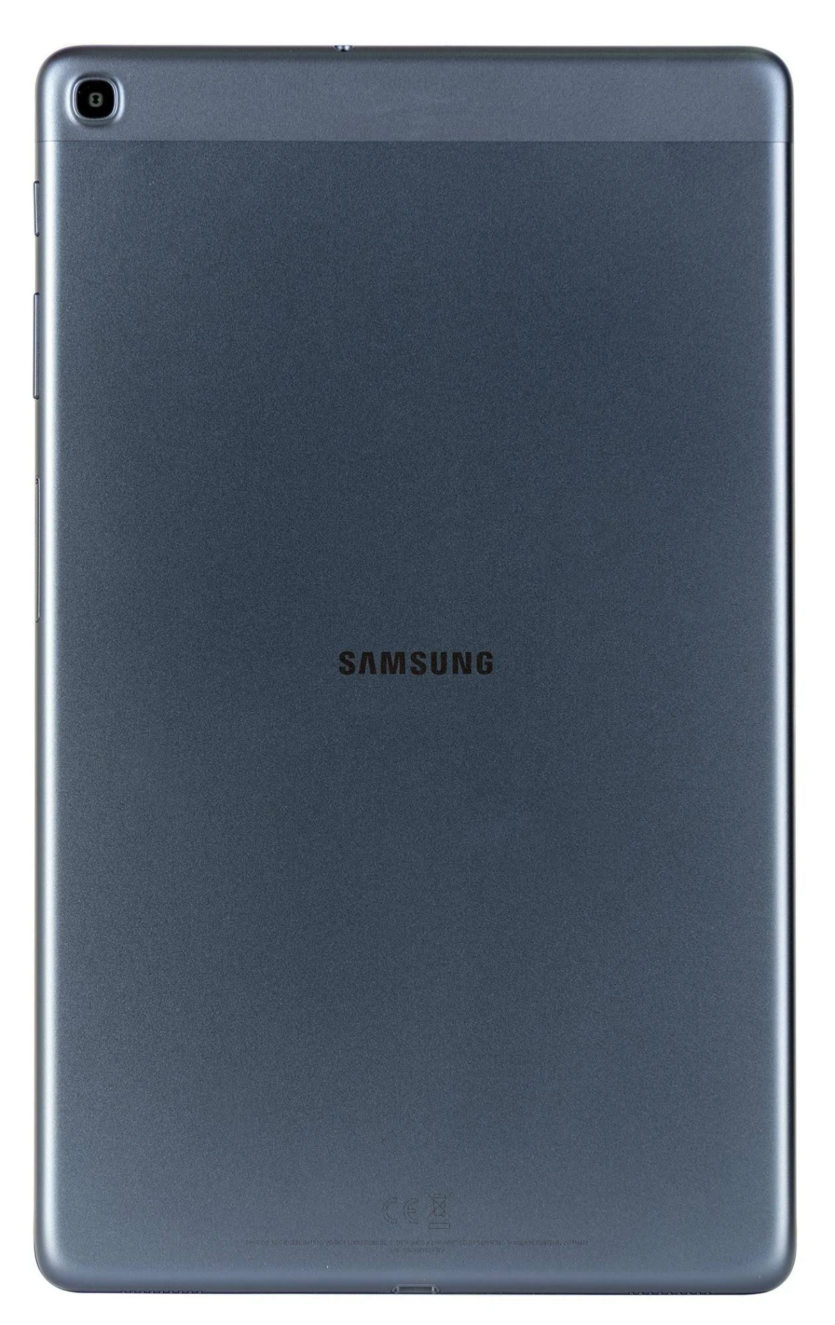 Ein silbernes Tablet mit dem 'SAMSUNG'-Logo auf der Rückseite.
