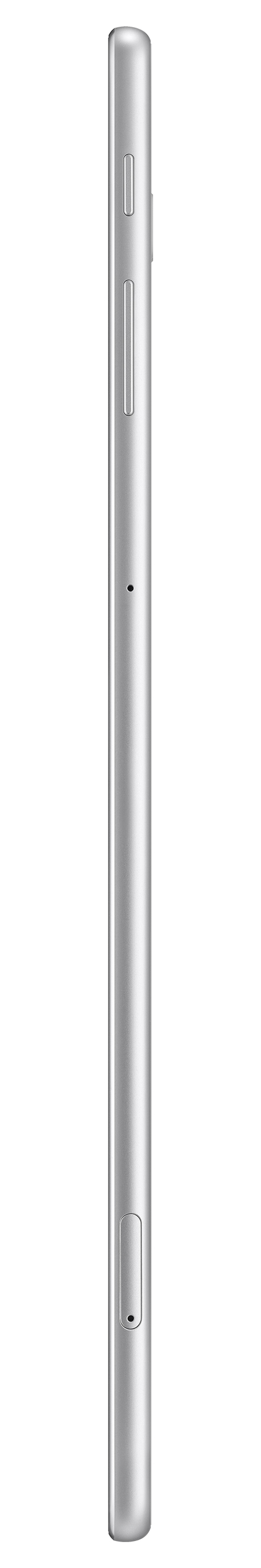 Ein silbernes, schlankes Smartphone von der Seite mit Knöpfen und einem Anschluss.