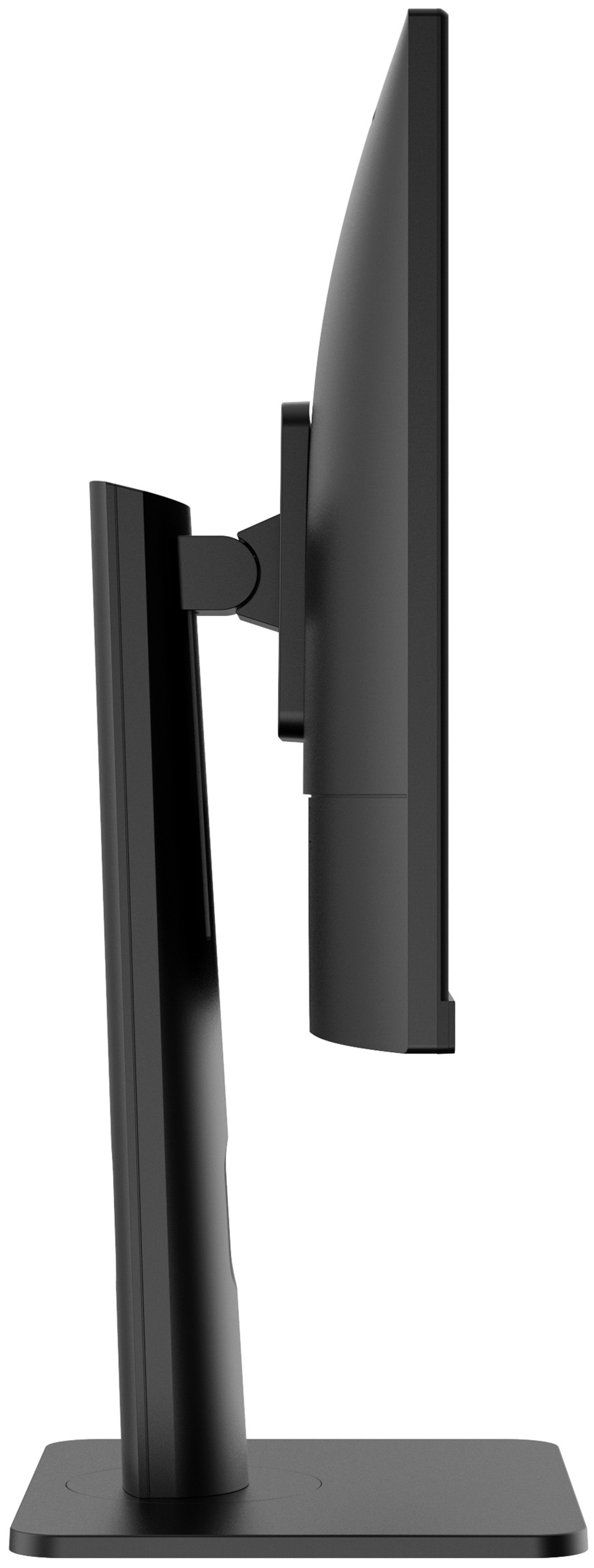 Vue latérale d'un moniteur d'ordinateur noir sur un support.