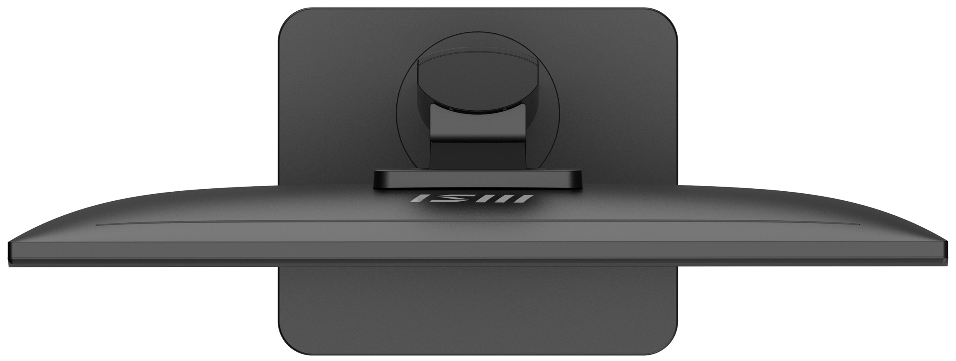 Vue de dessous d'un moniteur noir avec un pied et le logo MSI.