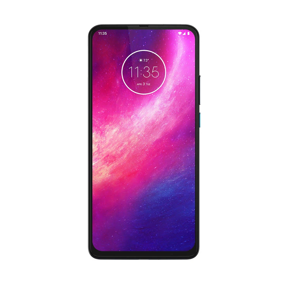 Smartphone op een gradiënt achtergrond met een digitale klok op het scherm.
