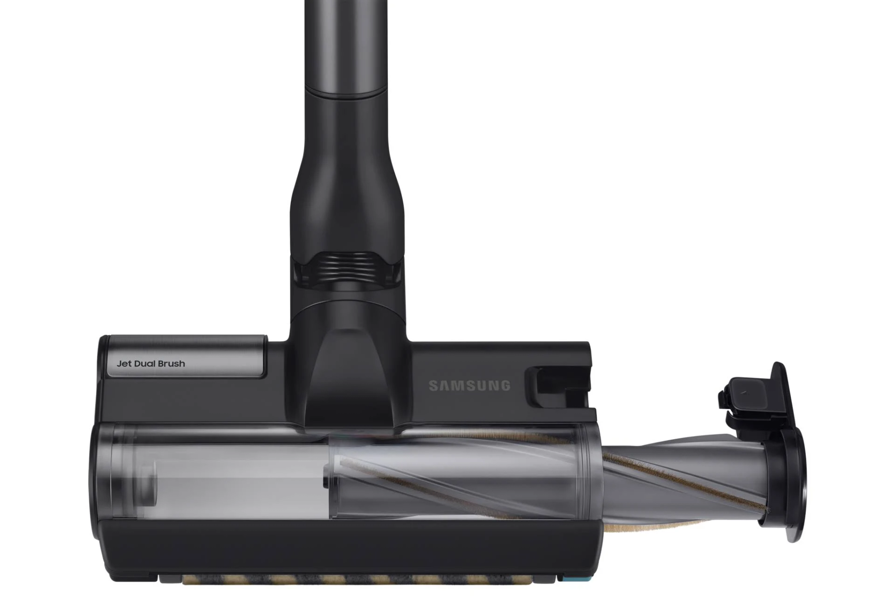 Black vacuum cleaner head with a transparent cylinder and the 'SAMSUNG' logo.