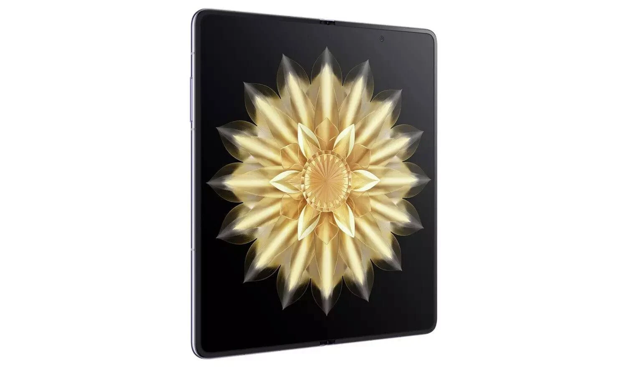 Faltbares Telefon mit goldenem Blumendesign auf dem schwarzen Bildschirm, geschlossen.