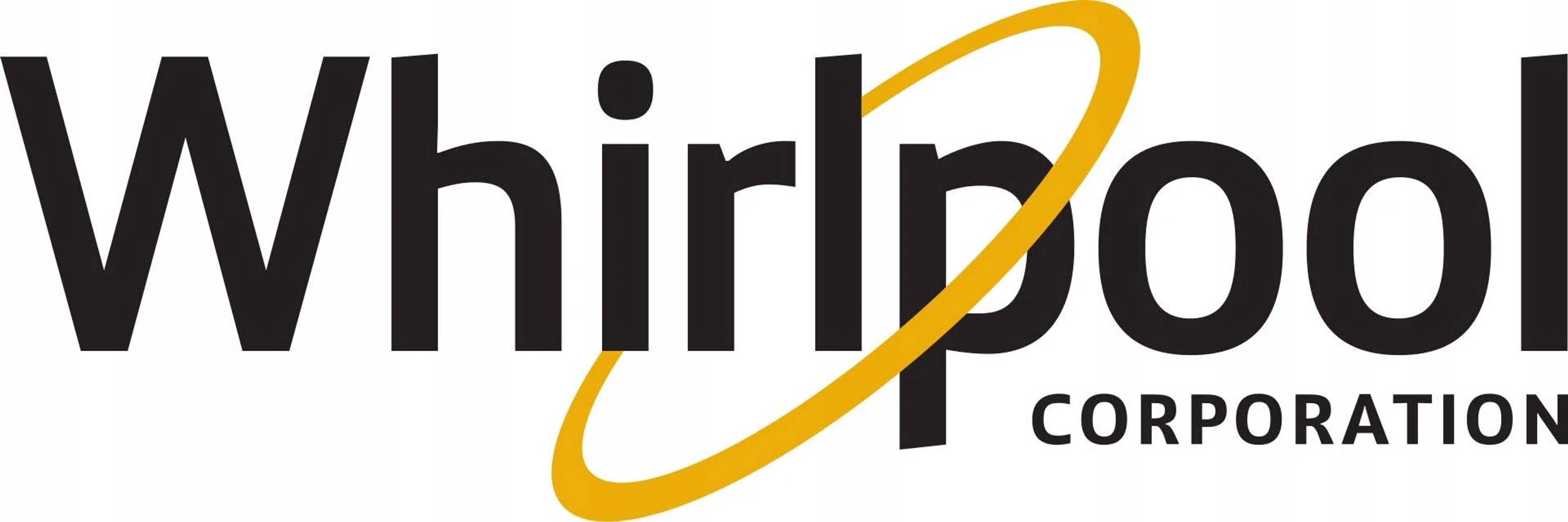 Whirlpool logo: Black text, gold swirl.