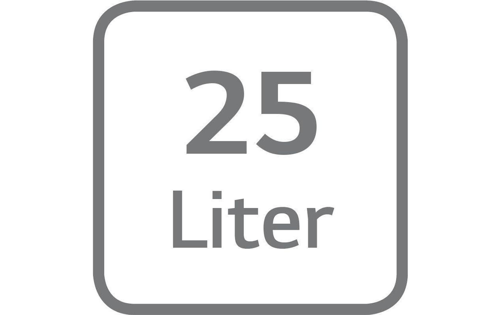 Un panneau carré gris avec le texte '25 Litres' en noir, à l'intérieur d'un bord carré blanc.
