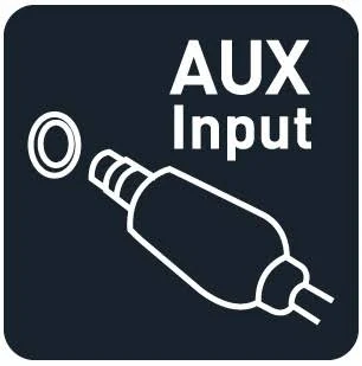 Un icono que representa una entrada AUX, con un enchufe y las palabras 'AUX Input'.
