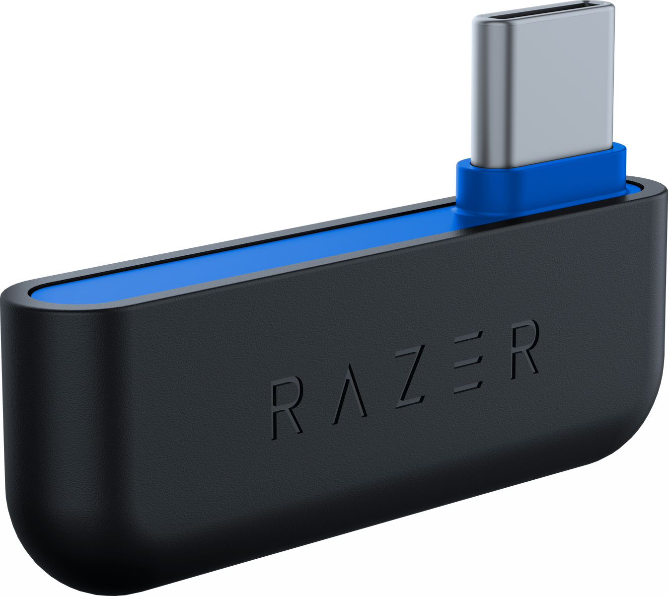 Adapter Razer USB-C, czarny i niebieski, ze złączem USB-C.