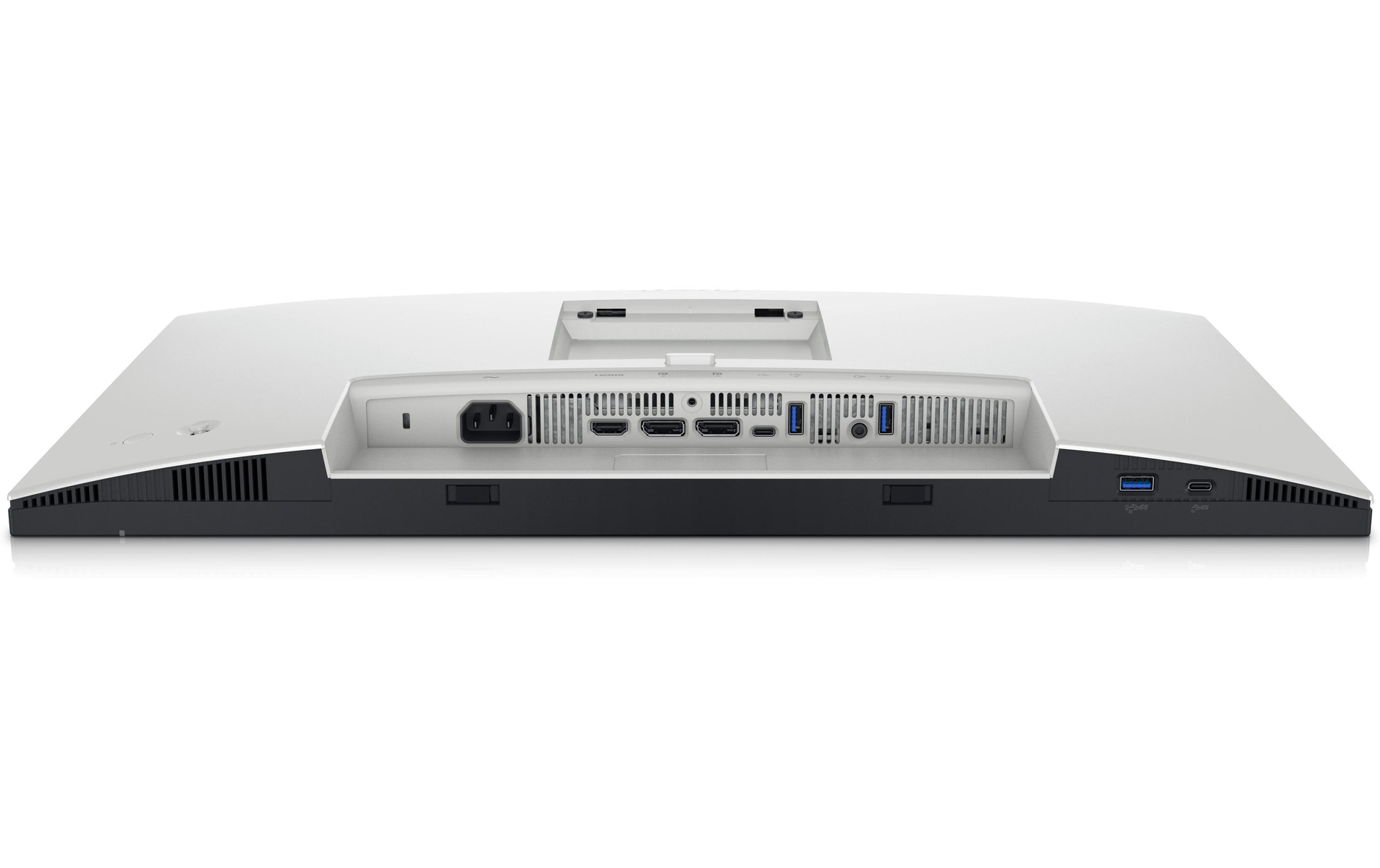 Tył monitora. Porty są widoczne. Białe tło.