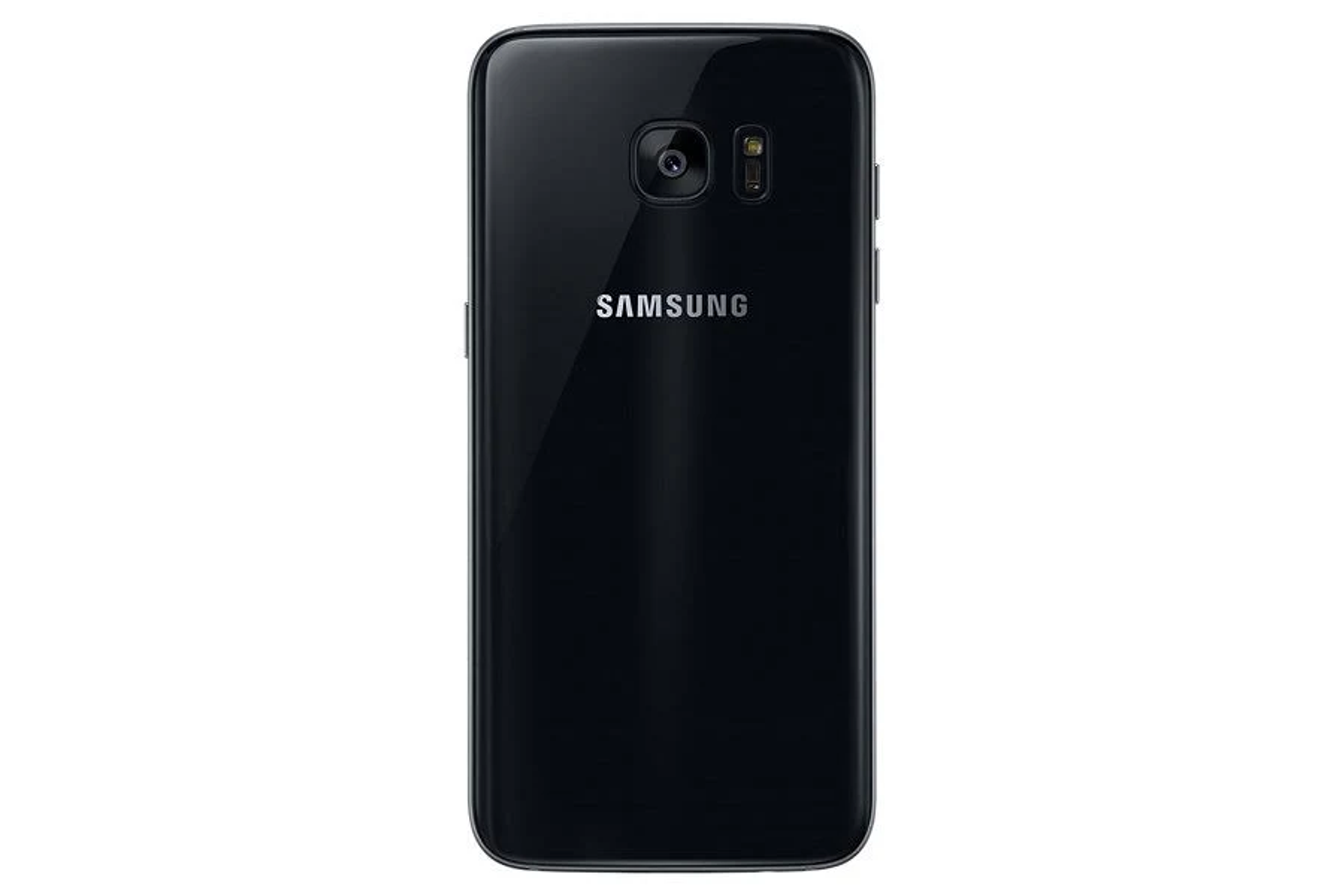 Die Rückseite eines schwarzen Samsung-Telefons mit Samsung-Logo und Kamera.
