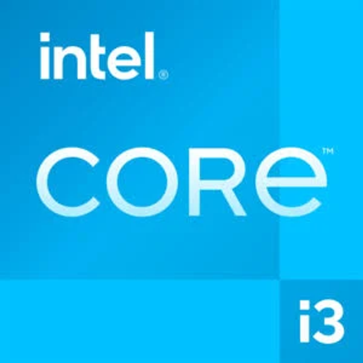 Logo Intel Core i3 na niebieskim tle.