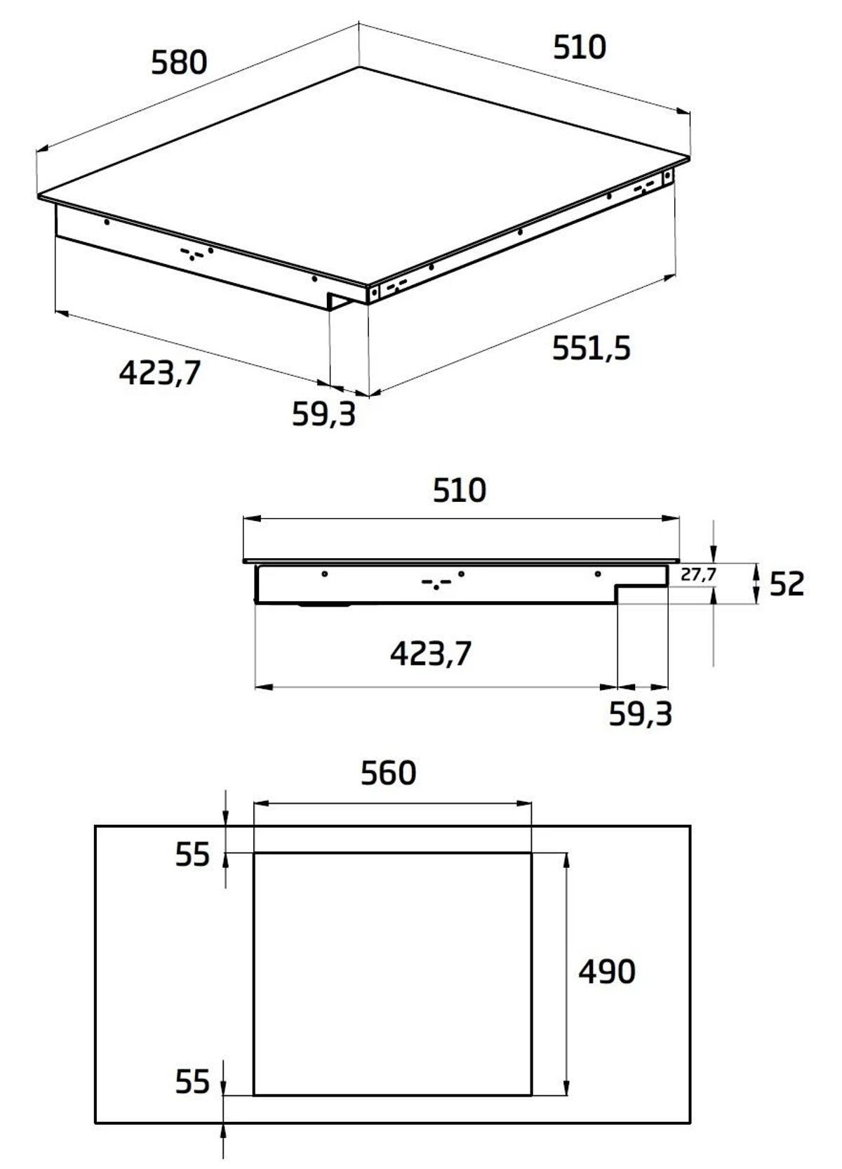 BEKO HII64210MT PIANO COTTURA A INDUZIONE, 4 zone di cottura, dimensioni: L 60 cm, P 51 cm, piano in Vetro float, Vetro Nero