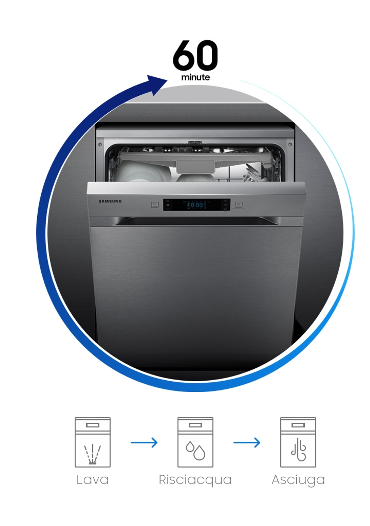 LAVASTOVIGLIE INCASSO SAMSUNG DW60M6070IB, Programmi 7,0, Dimensioni: L 59,8 cm, A 81,5 cm, P 55 cm, Rumorosità 44 dB(A), Consumo di acqua 10,5 l, Non applicabile, Classe E