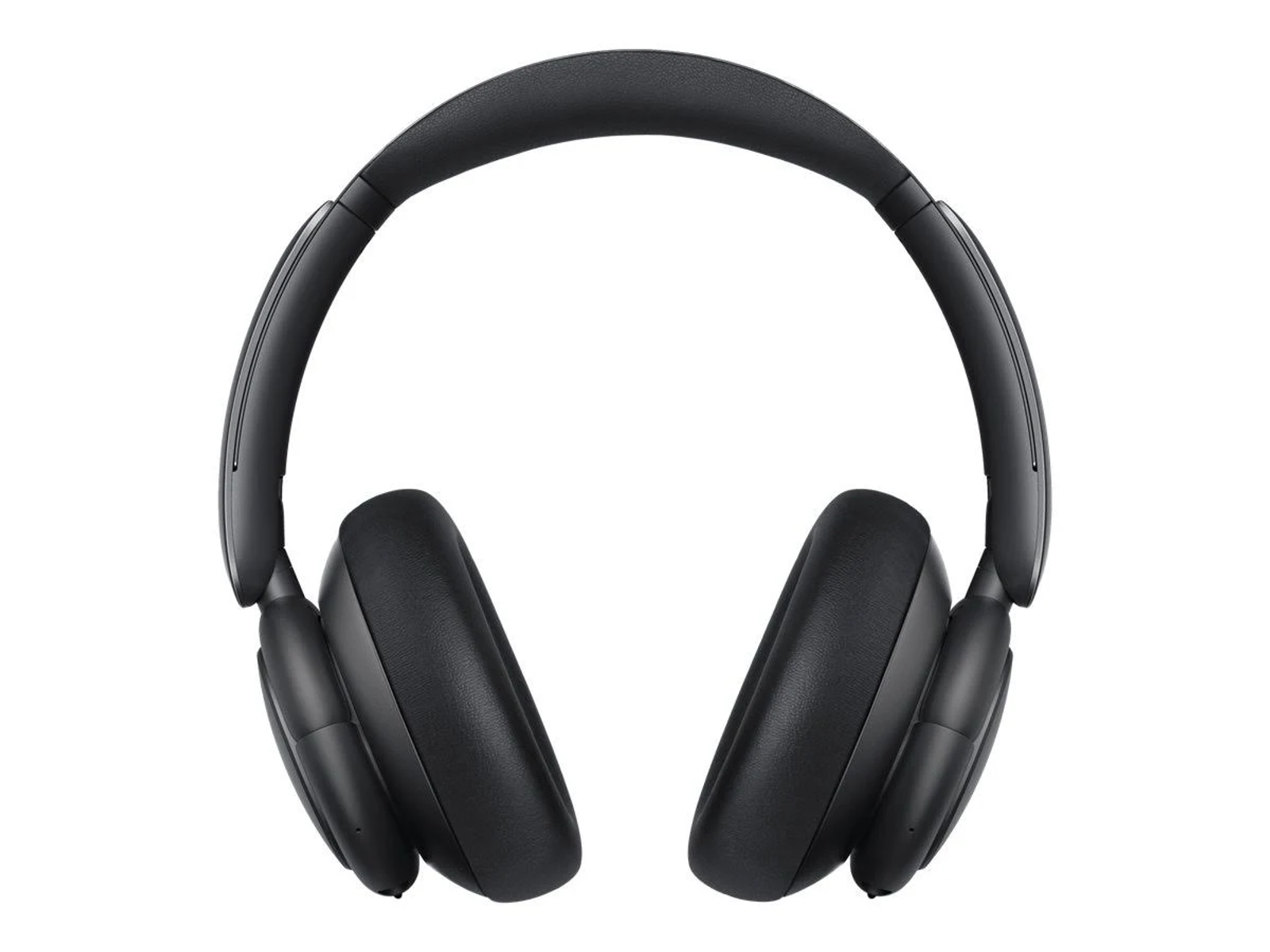 Auriculares negros, diseño circumaural, sobre fondo blanco, vista superior.