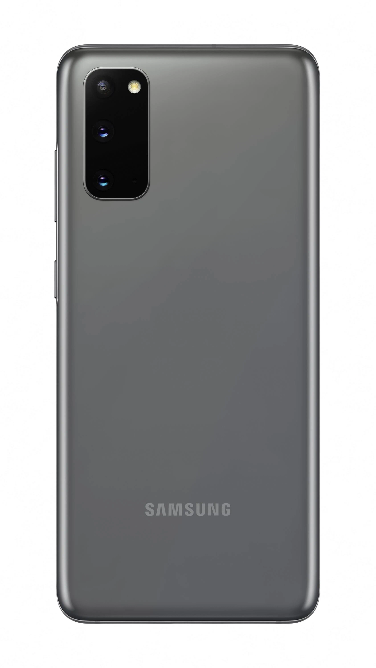 Retro smartphone grigio con fotocamera e logo Samsung, su sfondo bianco.