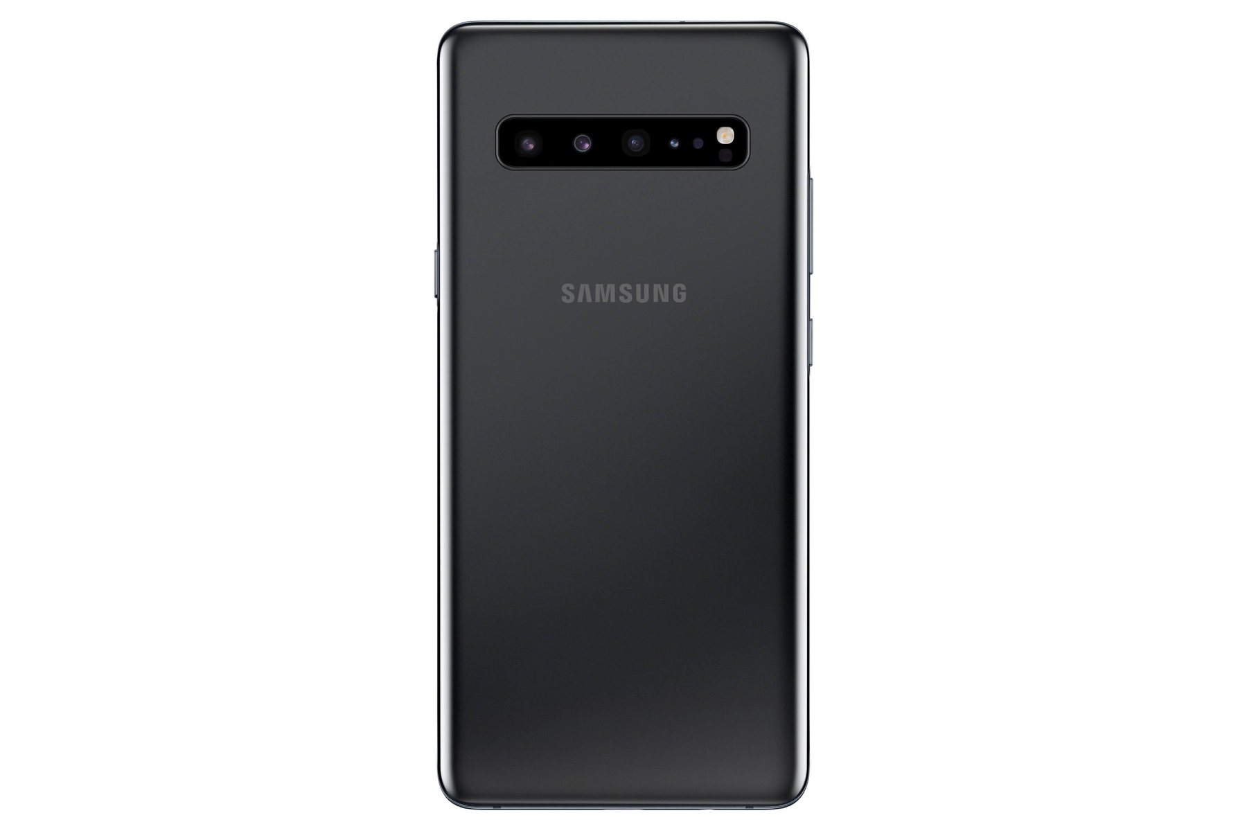 Die Rückseite eines schwarzen Samsung-Smartphones mit mehreren Kameralinsen und dem Samsung-Logo.