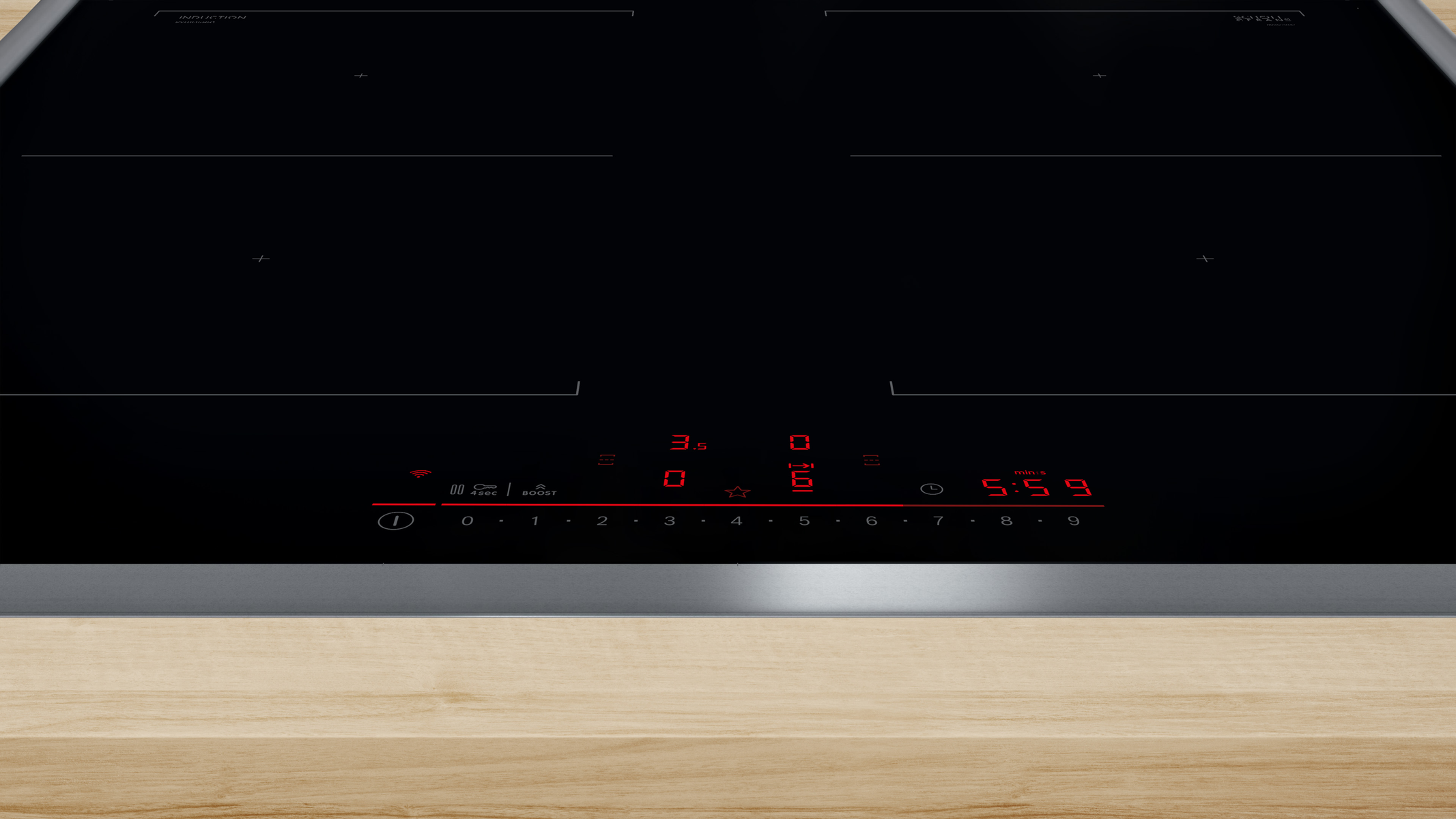 Forno a microonde bianco con display digitale, pulsanti e dimensioni in mm.
