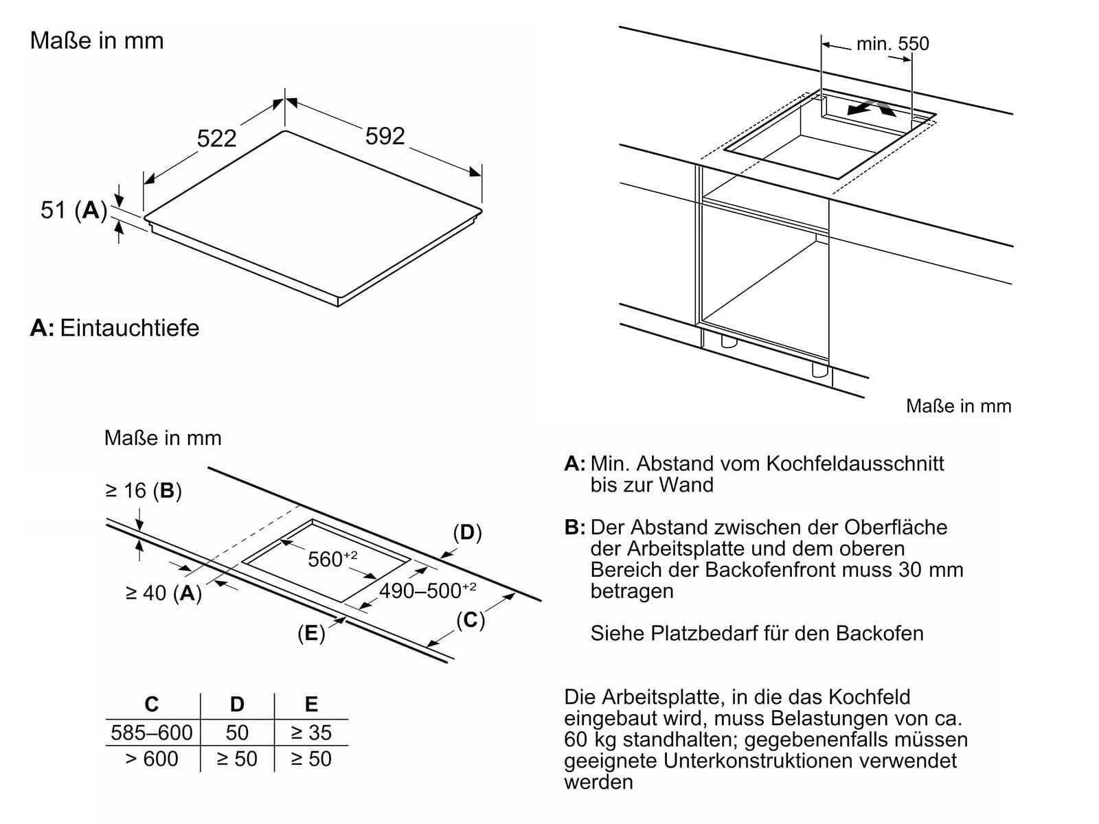 Schemat płyty grzejnej z wymiarami w mm i etykietami, na białym tle.